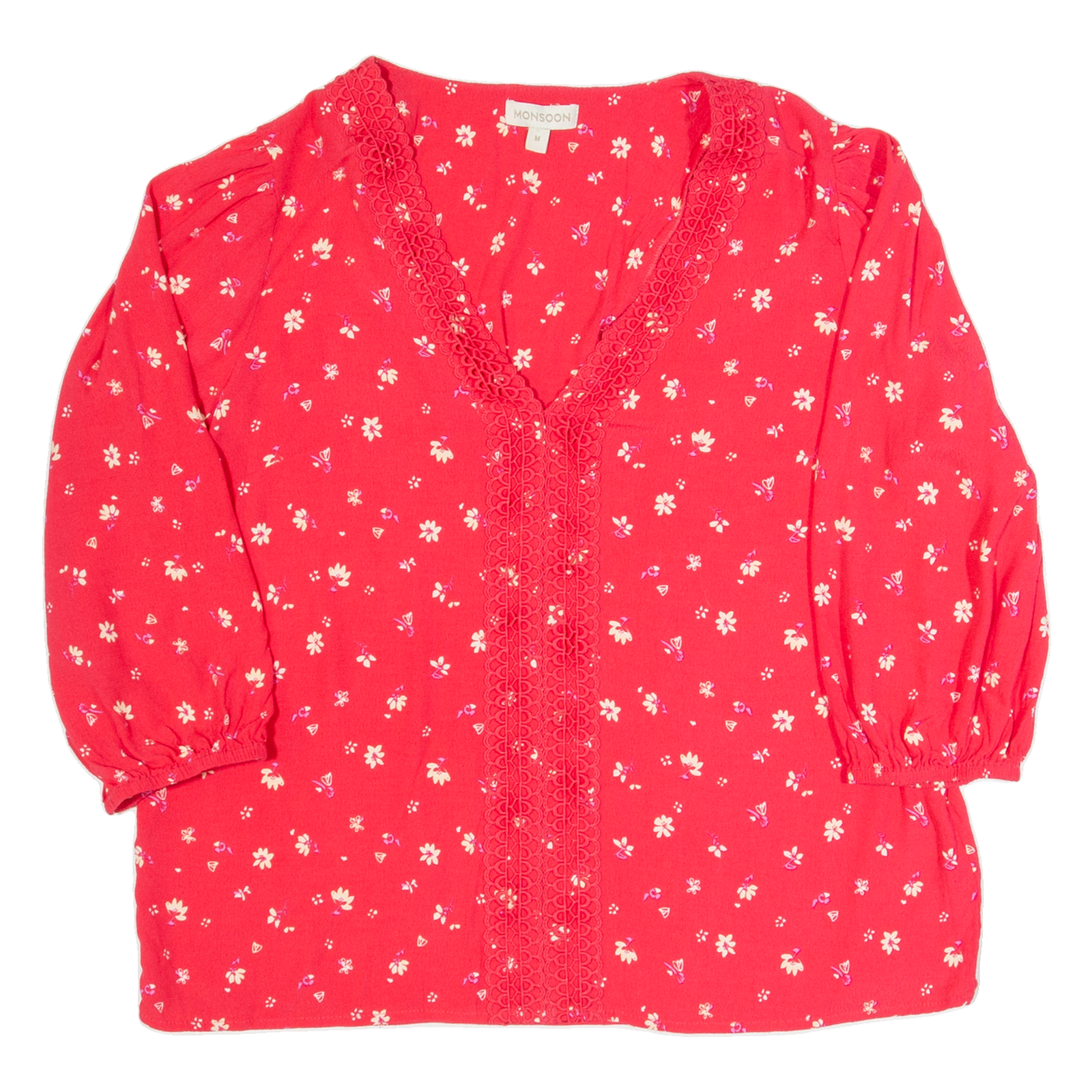 MONSOON Womens Printed Top Pink V-Neck Long Sleeve Floral M Refurbished - N/A refurbished available on Cerqular