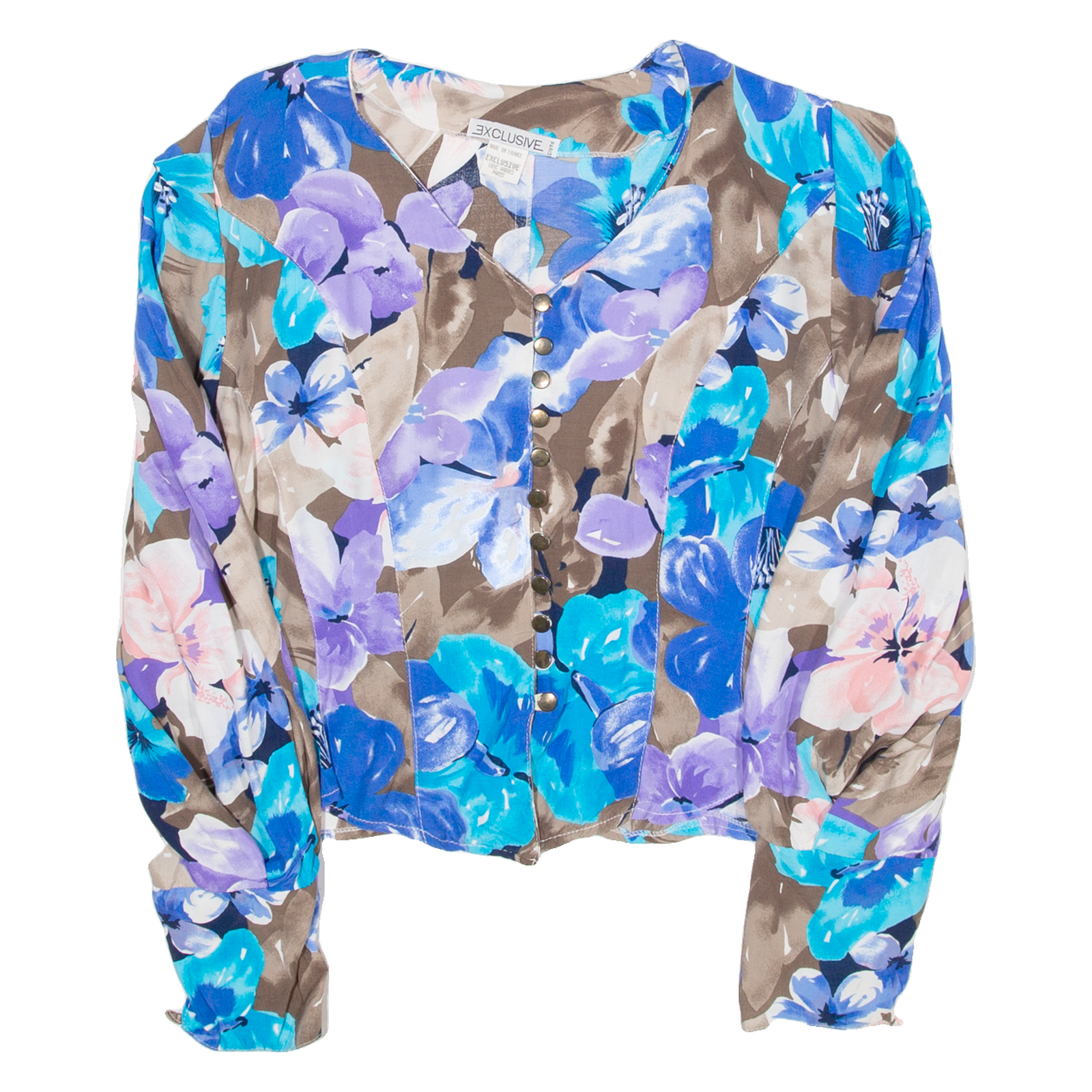 EXCLUSIVE Womens Blouse Shirt Blue V-Neck Long Sleeve Floral XS Refurbished - N/A refurbished available on Cerqular