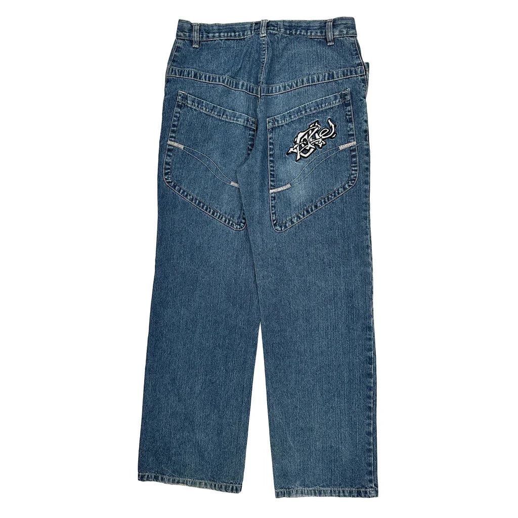 Denim Feeble Graphic Jeans - 32W 30L Blue Denim Refurbished - Thrifted (note: this is a term often used to describe second- refurbished available on Cerqular