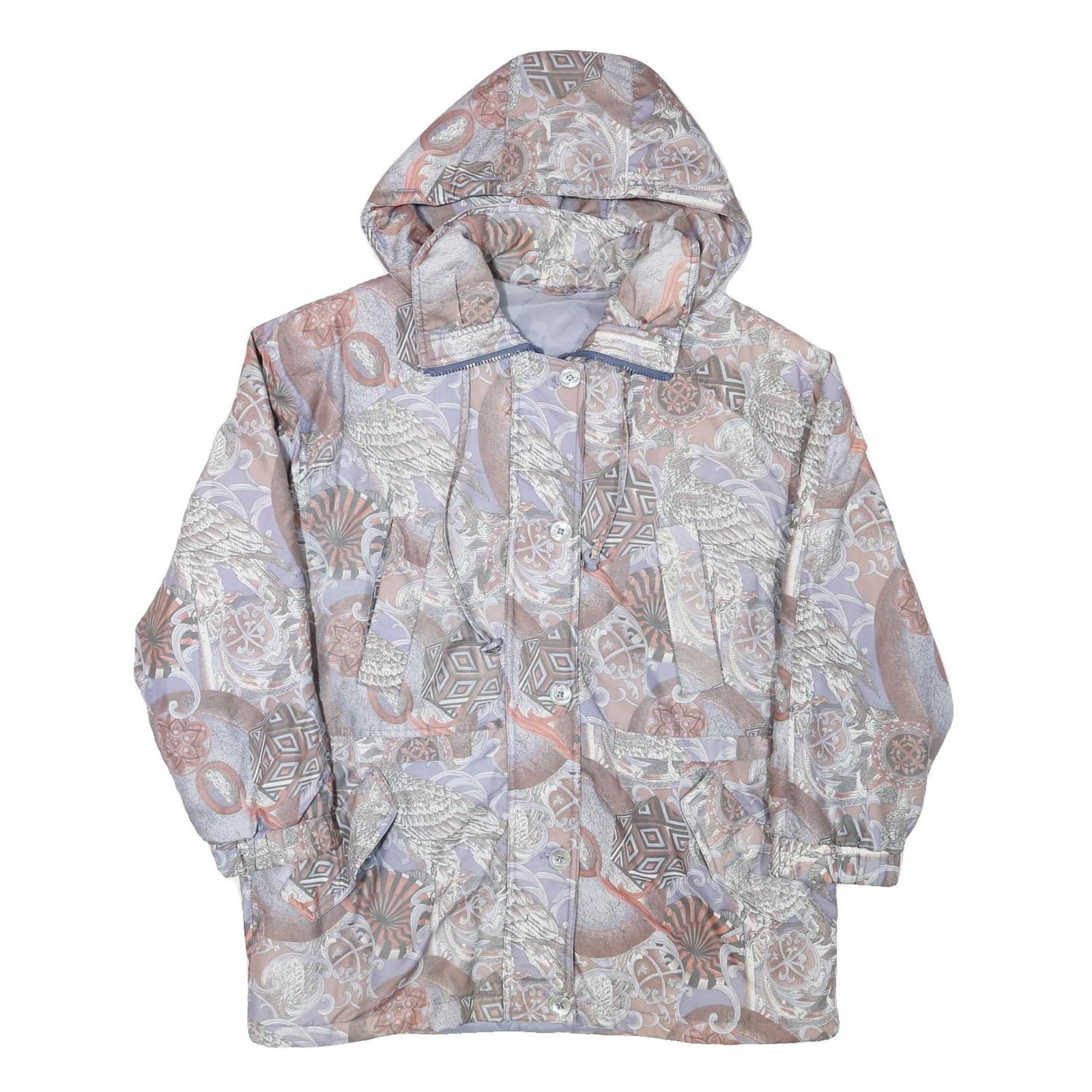 Womens Beige & Lilac Printed Polyester Blend Hooded Jacket L Zip Closure Unique Refurbished - N/A refurbished available on Cerqular