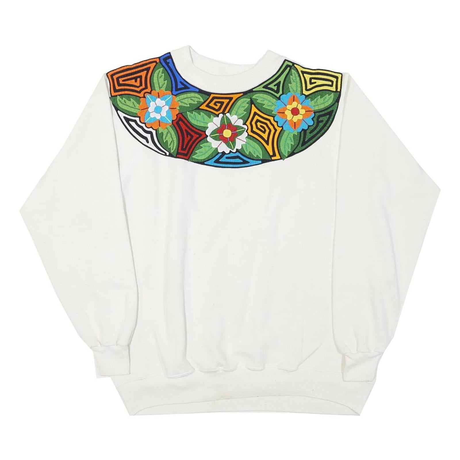 HANES Womens White Sweatshirt XL Pullover Cotton Blend Floral Colourful Print Refurbished - N/A refurbished available on Cerqular