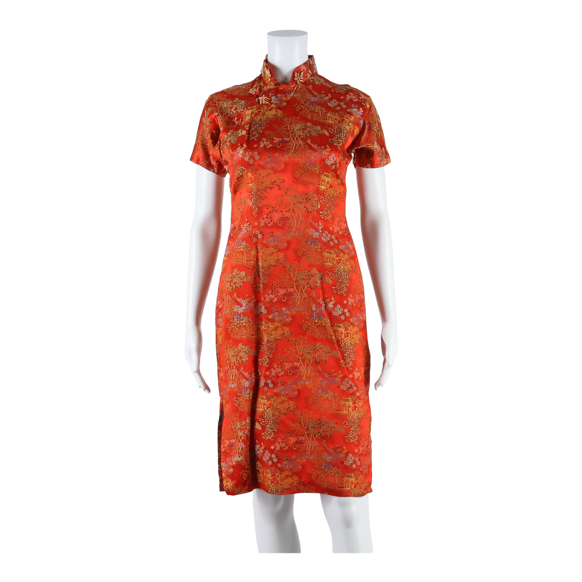 Eastern Inspired Womens Pencil Dress Red Floral Short Sleeve Midi UK 10 Refurbished - N/A refurbished available on Cerqular