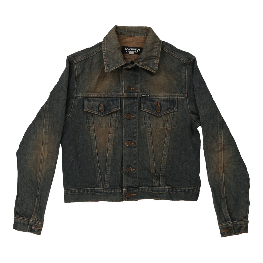 Y2K Wampum Denim Jacket - Small Dark Wash Cotton Refurbished - Thrifted (note: this is a term often used to describe second- refurbished available on Cerqular