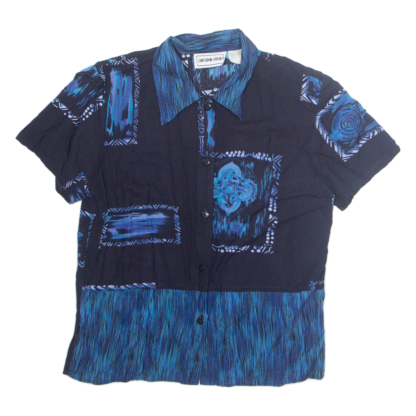 CALIFORNIA KRUSH Womens Printed Shirt Blue Collared Crazy Pattern M Refurbished - N/A refurbished available on Cerqular