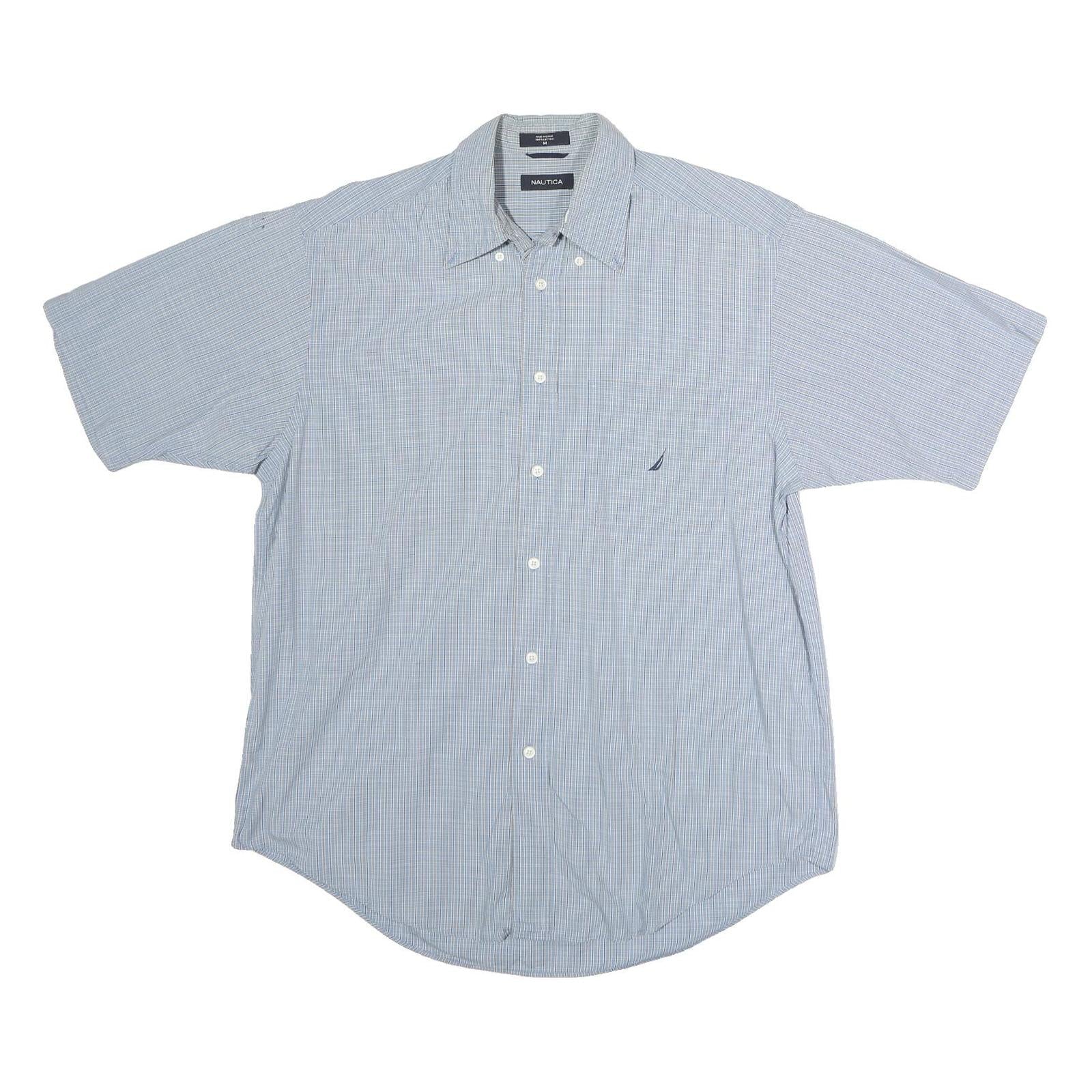 NAUTICA Mens Blue & White Check Shirt M Button Down Collar Short Sleeve Casual Refurbished - N/A refurbished available on Cerqular