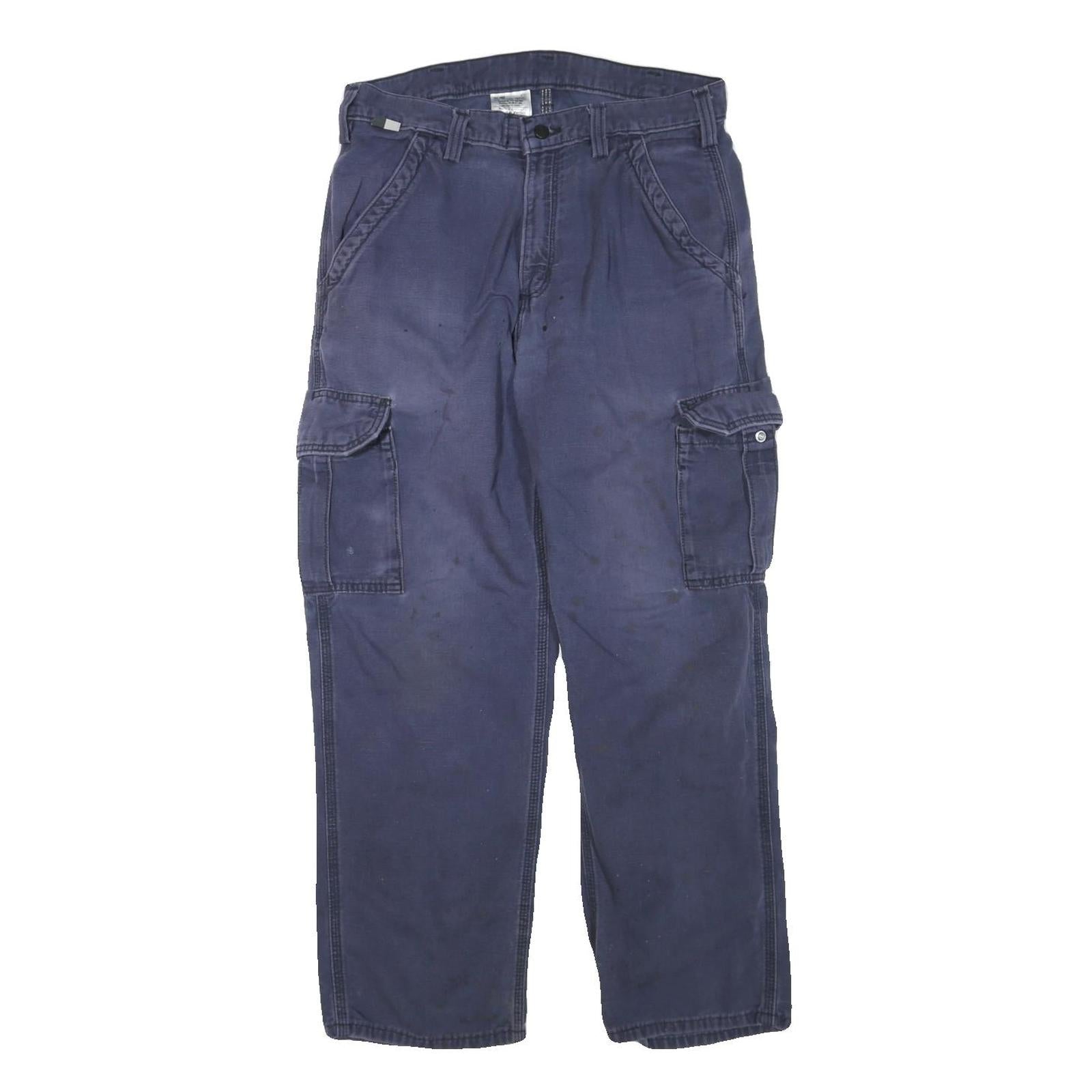 CARHARTT Mens Cotton Blend Navy Blue Regular Fit Cargo Trousers W33 L30 Utility Refurbished - N/A refurbished available on Cerqular