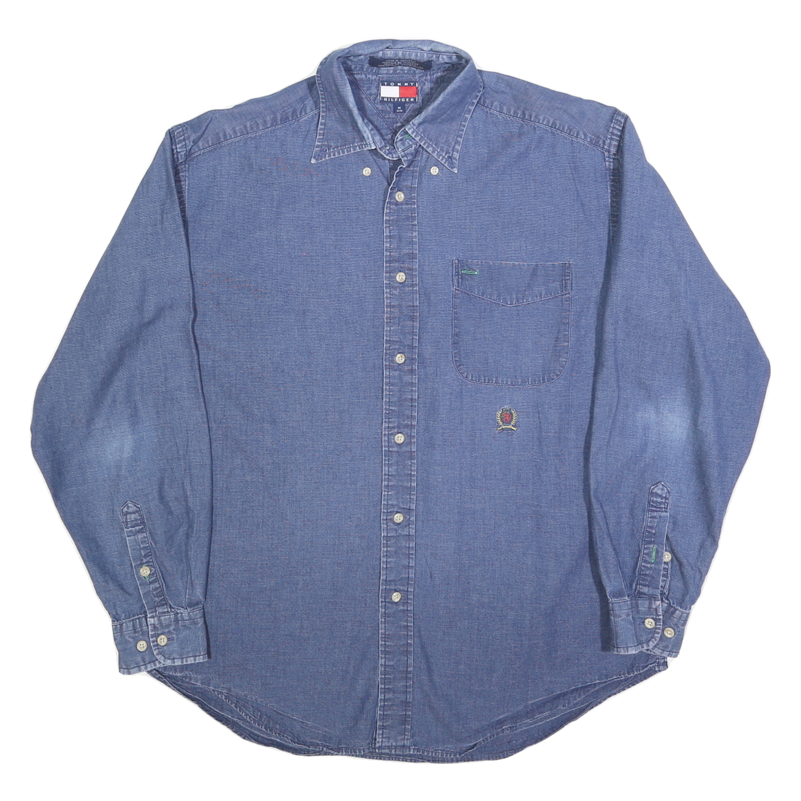 TOMMY HILFIGER Mens Blue Denim Shirt M Cotton Blend Classic Fit Casual Refurbished - N/A refurbished available on Cerqular
