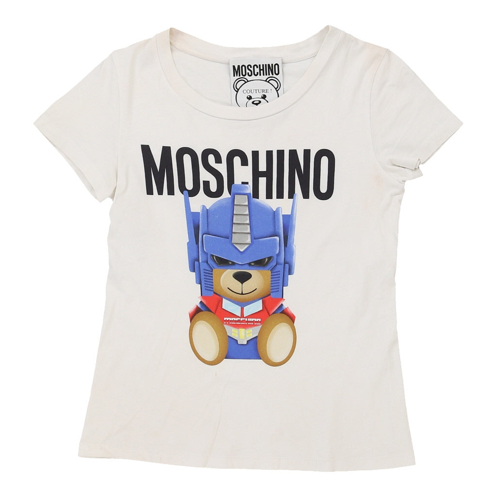Age 8-10 Moschino Graphic T-Shirt - Small White Cotton | Size: small Refurbished - N/A (Preloved Designer is not a specific brand, it refurbished available on Cerqular