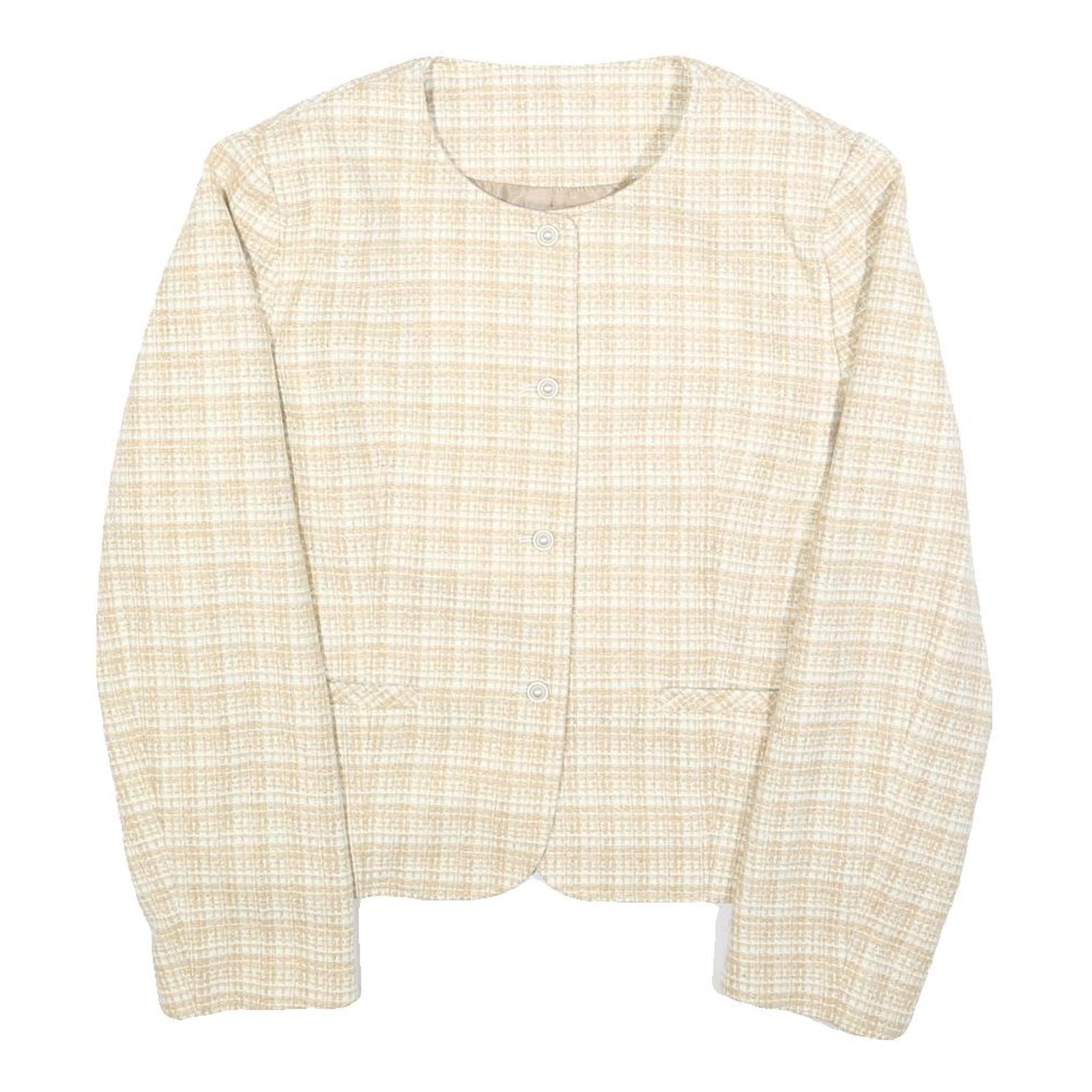 Womens Beige & Cream Checked Button Jacket L Polyester Blend Classic Tailored Refurbished - N/A refurbished available on Cerqular