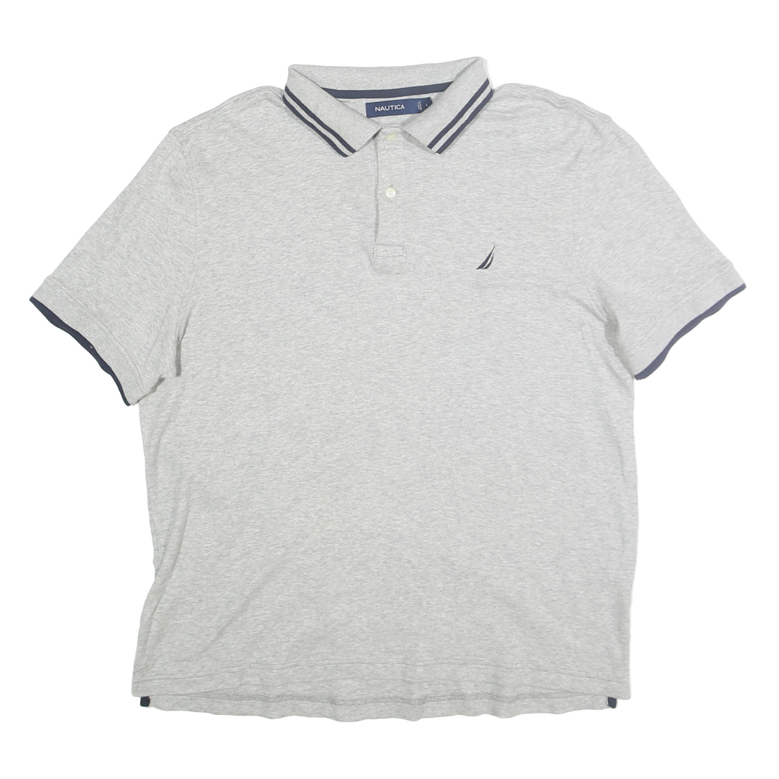 NAUTICA Mens Grey & Navy Short Sleeve Polo Shirt L Classic Cotton Casual Wear Refurbished - N/A refurbished available on Cerqular