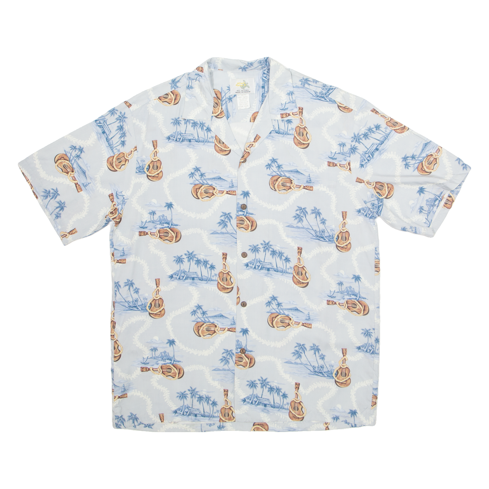 HO ALOHA Mens Hawaiian Shirt Blue Crazy Pattern M Refurbished - N/A refurbished available on Cerqular