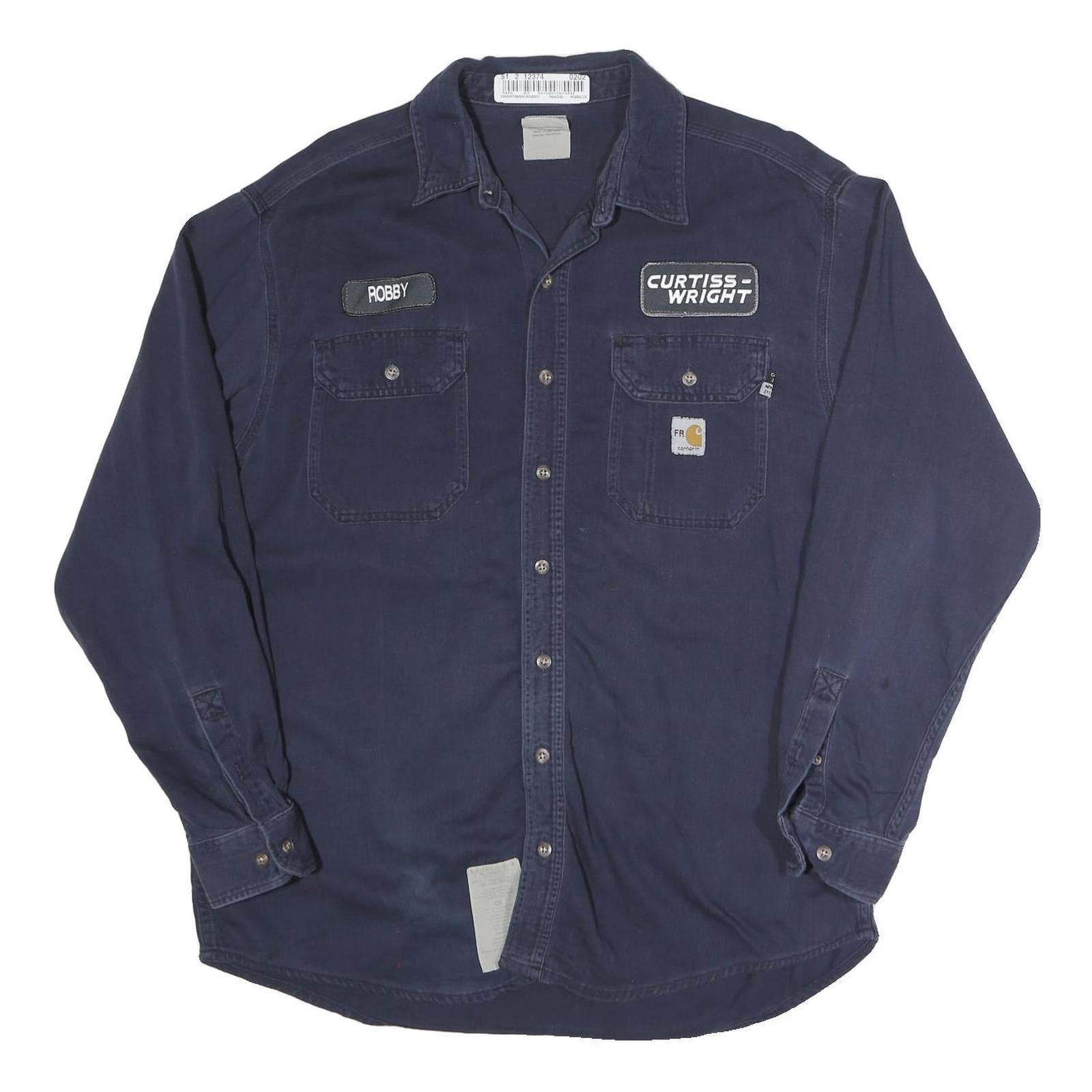 CARHARTT Mens Blue Work Shirt L FR Cotton Blend Classic Button Pocket Refurbished - N/A refurbished available on Cerqular