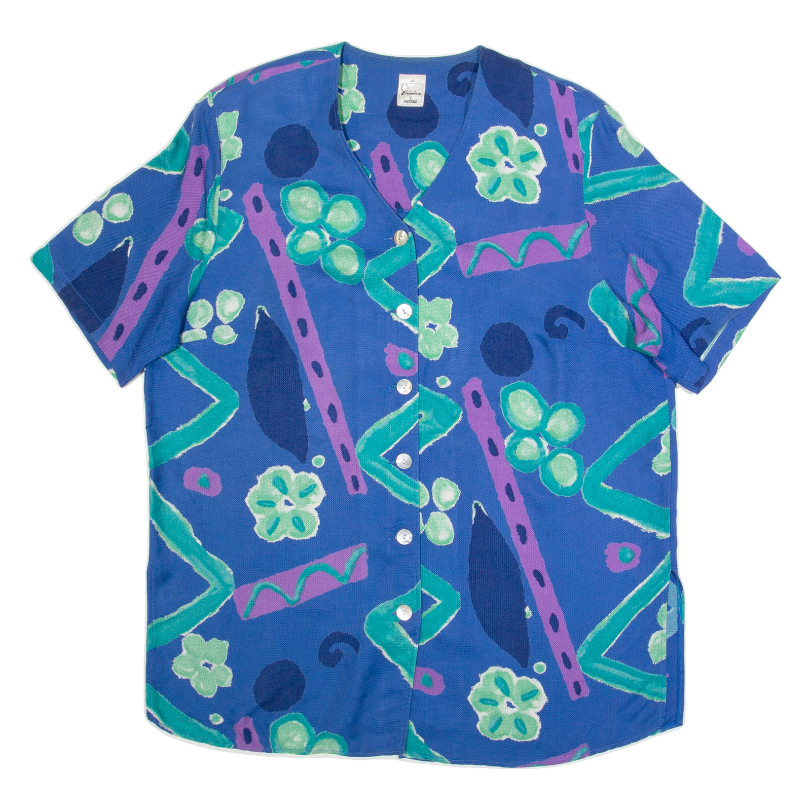DIVINA OF SWITZERLAND Womens Printed Shirt Blue Crazy Pattern XL Refurbished - N/A refurbished available on Cerqular