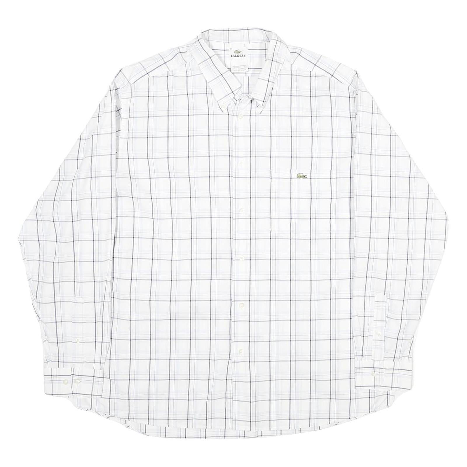 LACOSTE Mens White & Black Checked Shirt L Cotton Long Sleeve Casual Refurbished - N/A refurbished available on Cerqular