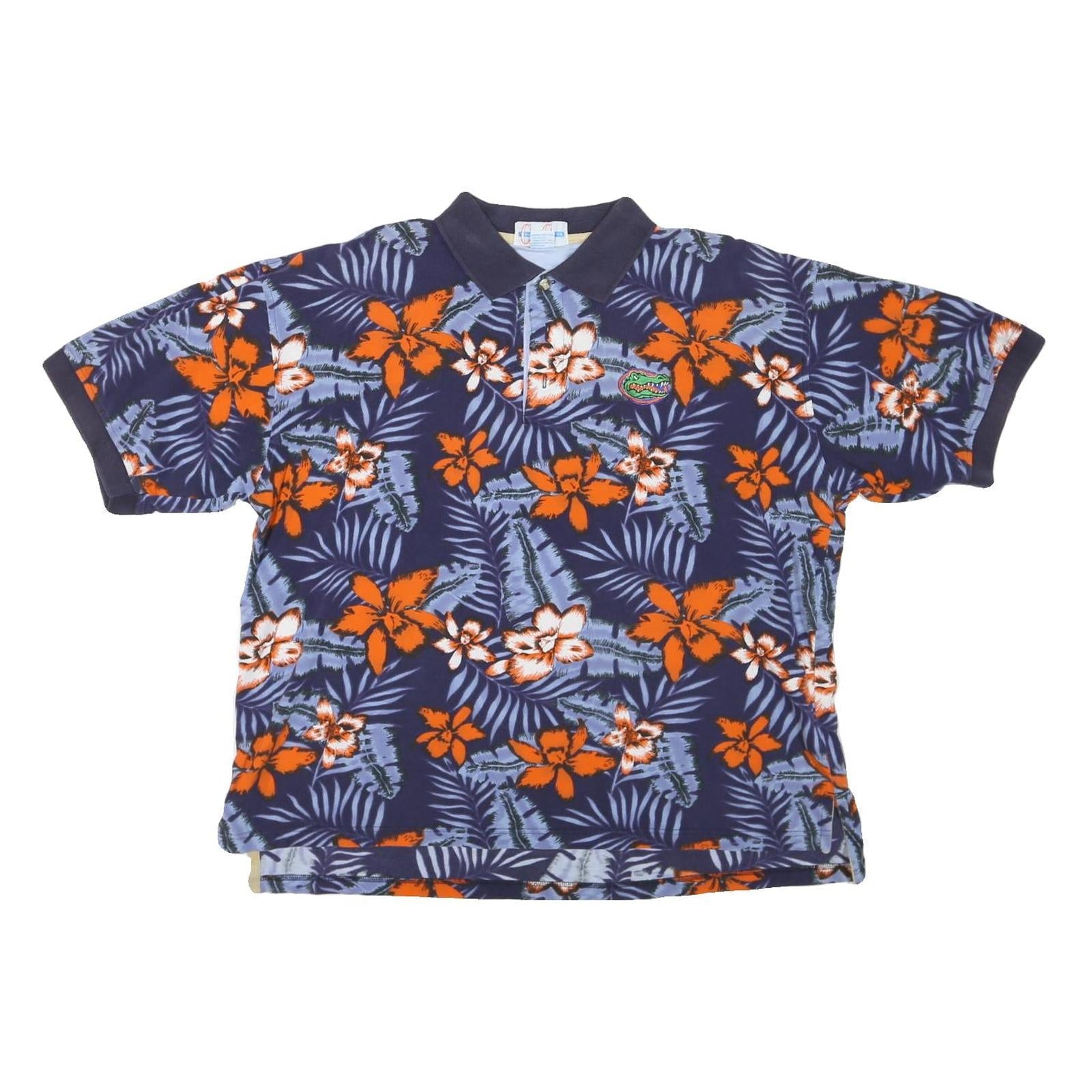 COLLEGE CLASSICS Mens Blue & Orange Floral Short Sleeve Polo Shirt XL Cotton Refurbished - N/A refurbished available on Cerqular