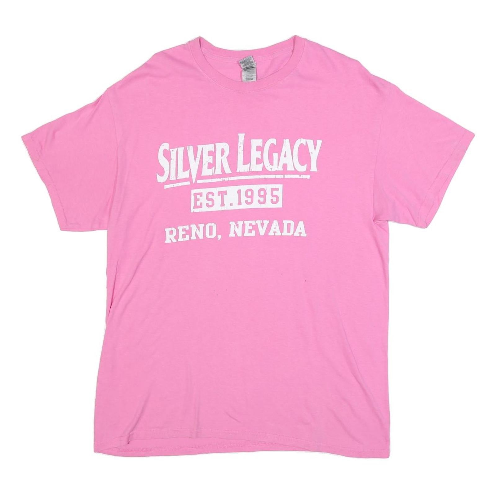 GILDAN Mens Pink White Silver Legacy Graphic T-Shirt L Short Sleeve Crew Neck Refurbished - N/A refurbished available on Cerqular