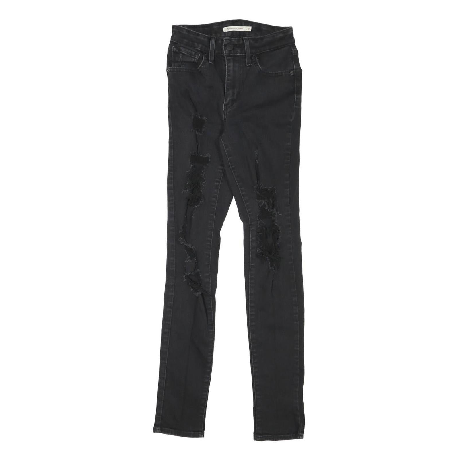 LEVI'S 721 Womens Slim Black Denim Light Woven Jeans W22 L28 Distressed Refurbished - N/A refurbished available on Cerqular
