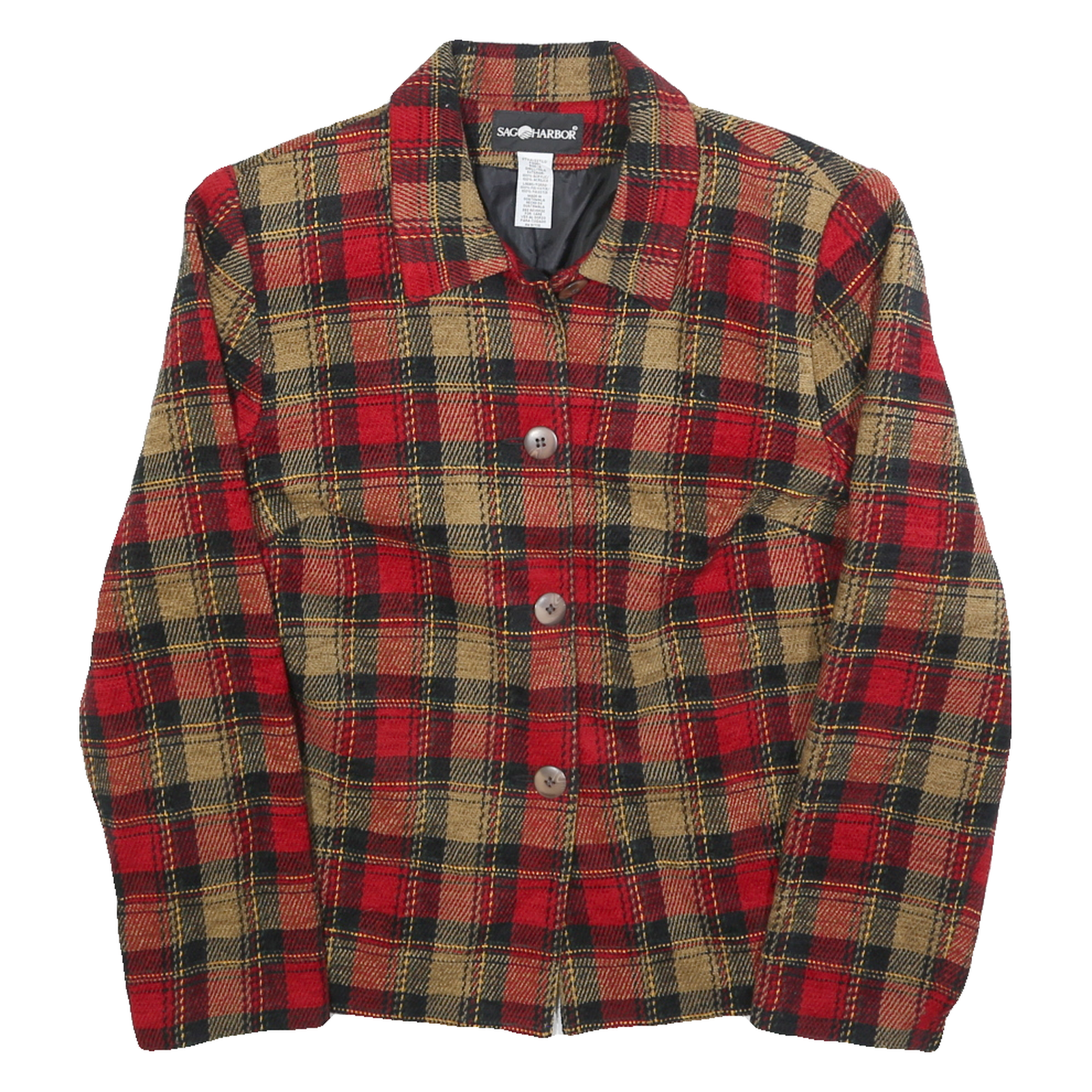 SAG HARBOR Womens Red & Beige Check Button Jacket M Acrylic Vintage Style Refurbished - N/A refurbished available on Cerqular