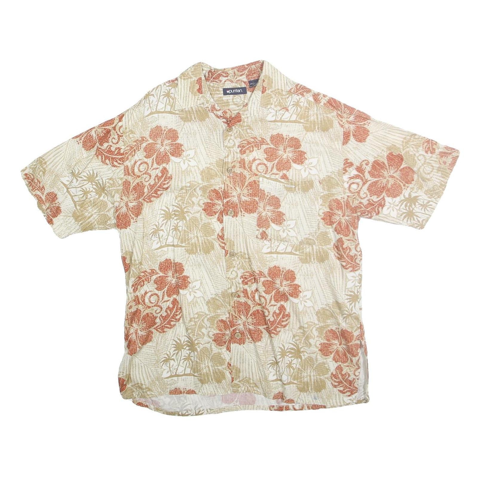 Buy PURITAN Mens Beige & Brown Floral Hawaiian Shirt M Cotton Beach Vacation Refurbished - $19.49 PURITAN Mens Beige & Brown Floral Hawaiian Shirt M Cotton Beach Vacation Refurbished - N/A refurbished available on Cerqular