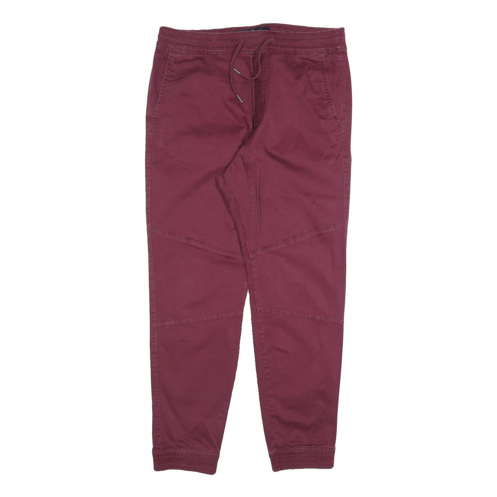 HOLLISTER Mens Cotton Blend Burgundy Slim Tapered Trousers W34 L28 Drawstring Refurbished - N/A refurbished available on Cerqular