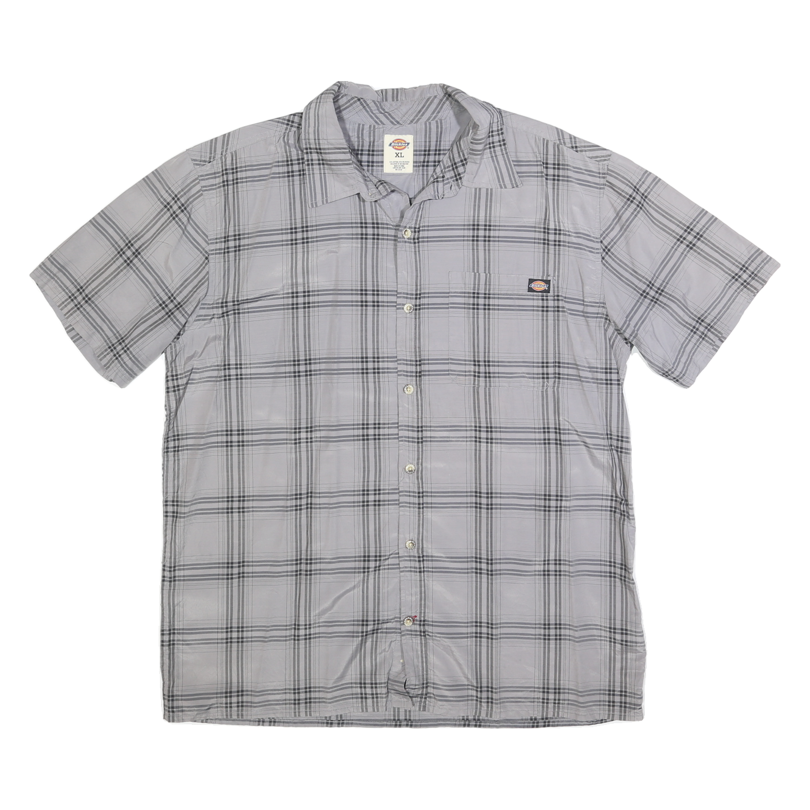 DICKIES Mens Grey Check Short Sleeve Shirt XL Casual Cotton Blend Comfortable Refurbished - N/A refurbished available on Cerqular