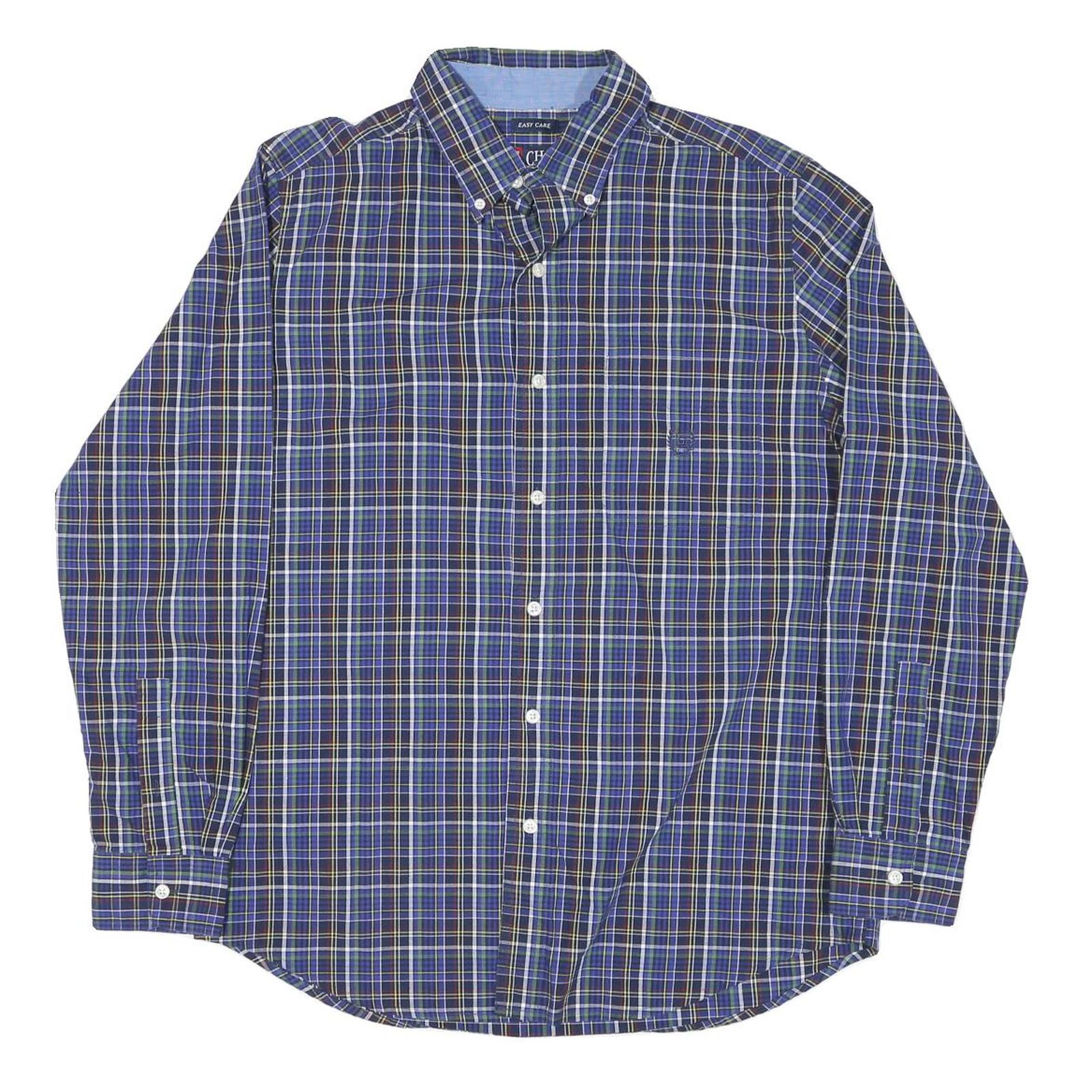 CHAPS Mens Blue Check Shirt M Button-Down Collar Long Sleeve Casual Cotton Blend Refurbished - N/A refurbished available on Cerqular
