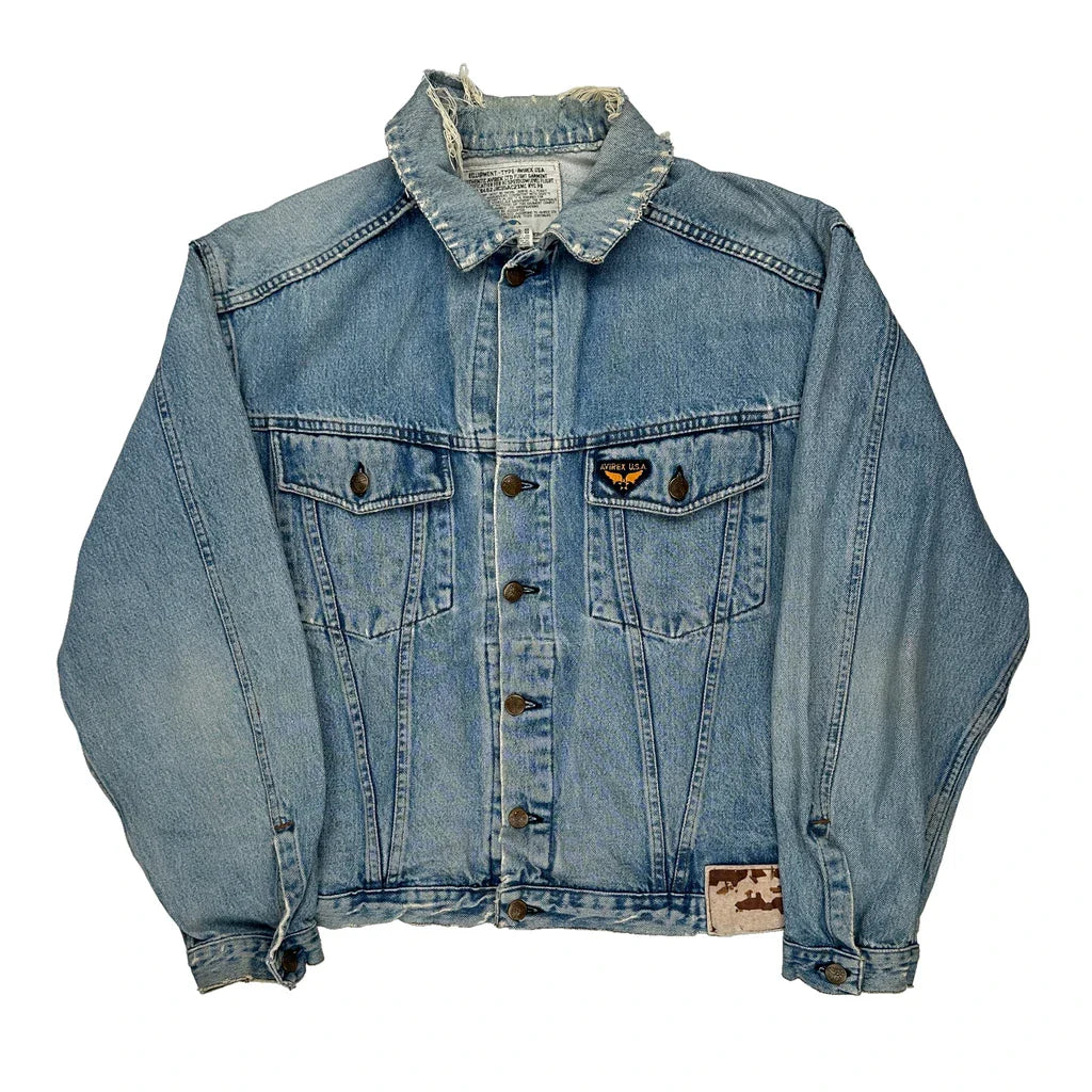 Avirex Denim Jacket - Large Light Wash Cotton Refurbished - Thrifted (note: this is a term often used to describe second- refurbished available on Cerqular