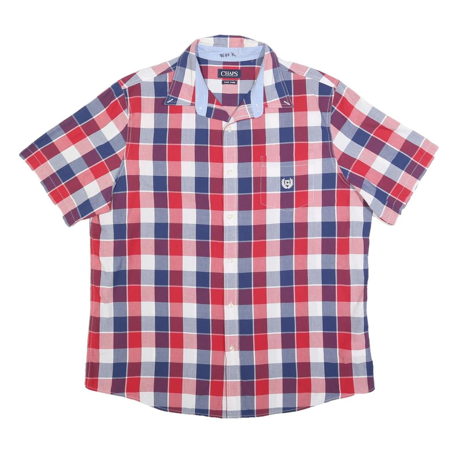 CHAPS Mens Red Blue White Check Shirt XL Casual Summer Smart Short Sleeve Refurbished - N/A refurbished available on Cerqular