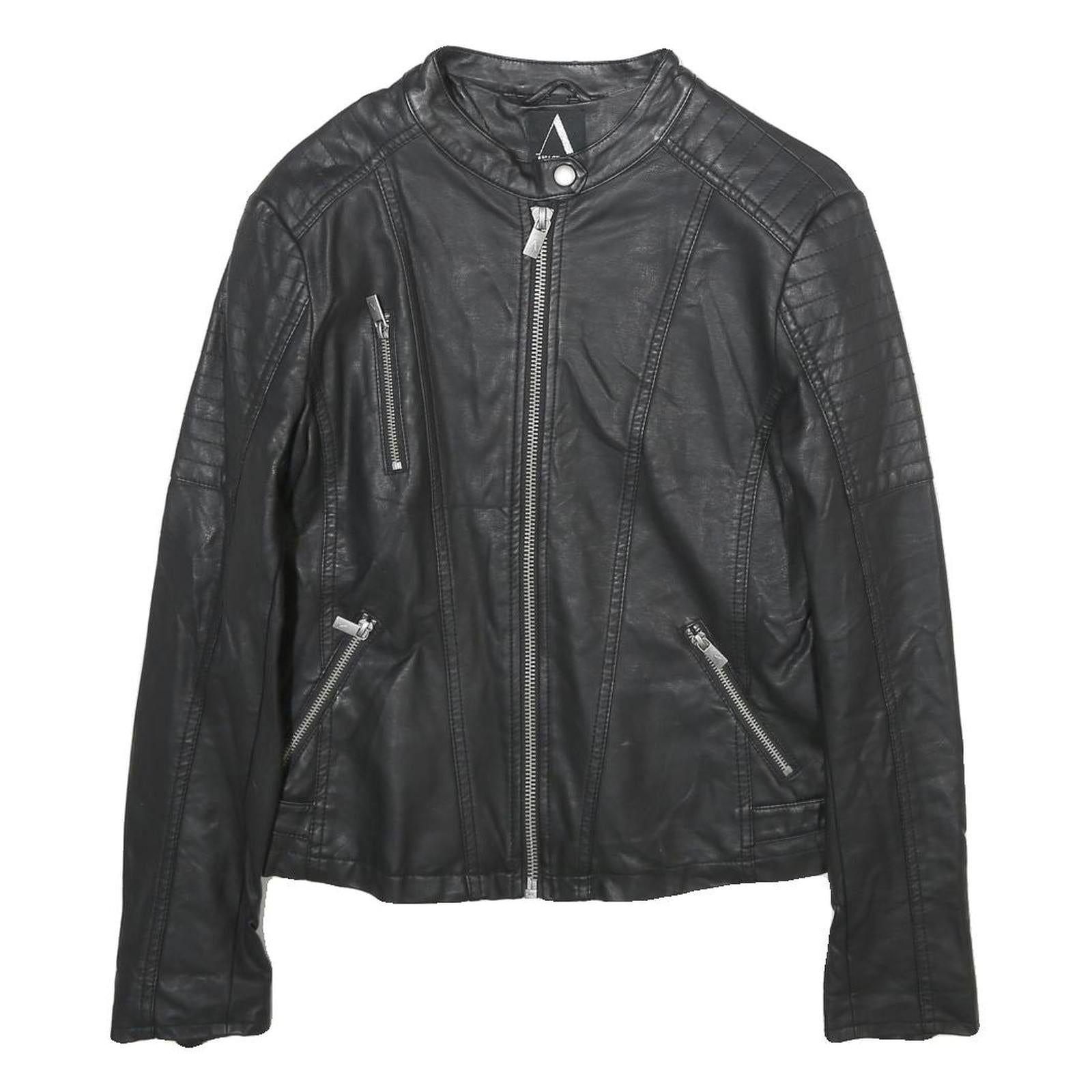 ANASTACIA Womens Black Faux Leather Biker Jacket S Zip Plain Casual Outerwear Refurbished - N/A refurbished available on Cerqular