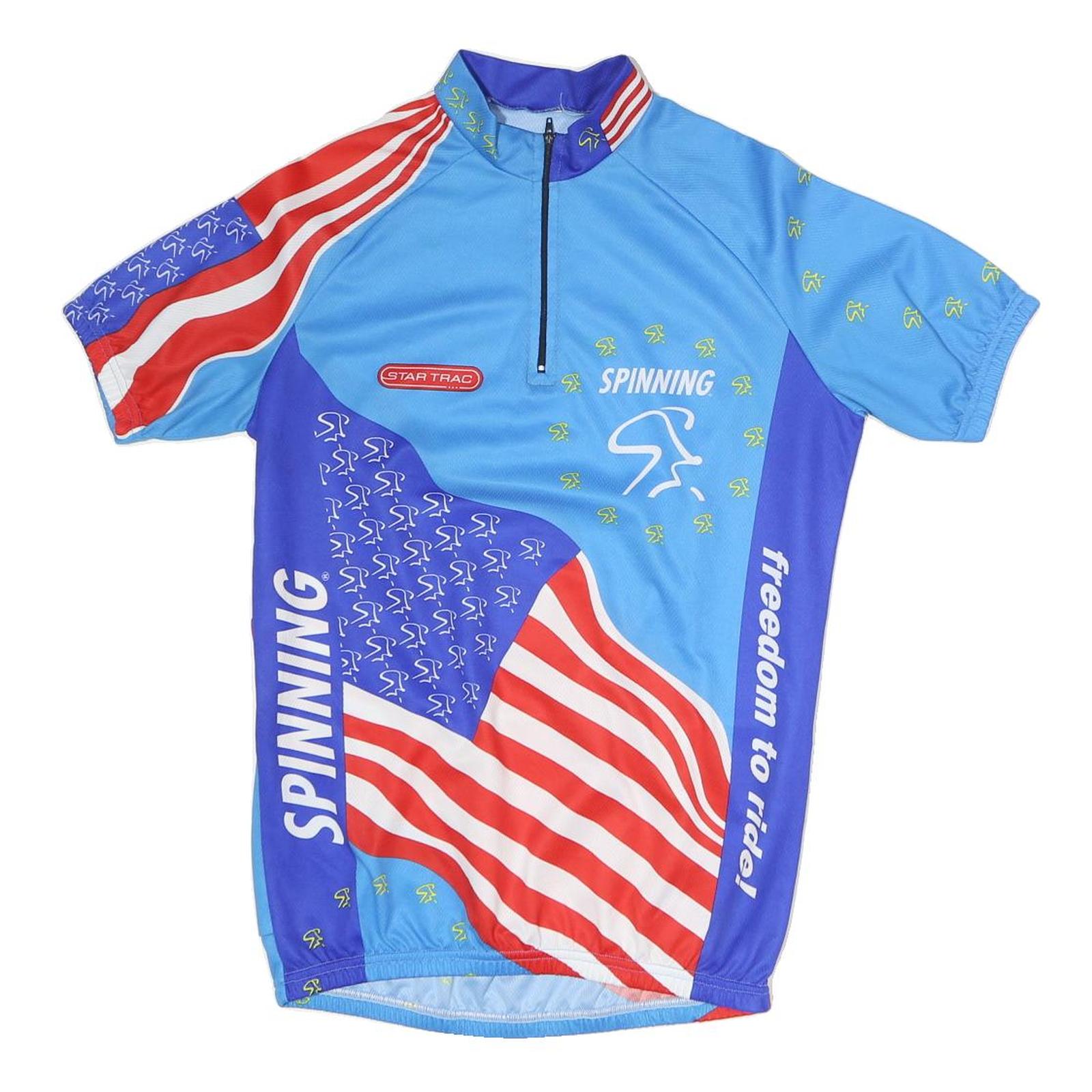 Mens Blue Red & White Spinning Cycling Jersey M Short Sleeve High Neck Refurbished - N/A refurbished available on Cerqular