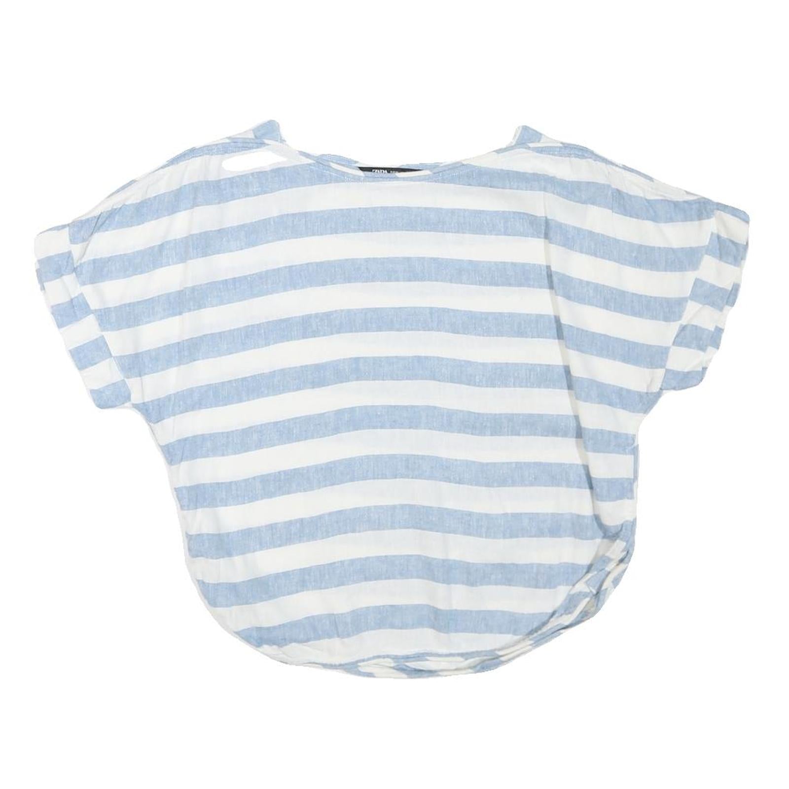 ZARA Womens Blue & White Striped Basic Top Short Sleeve Round Neck XS Casual Refurbished - N/A refurbished available on Cerqular