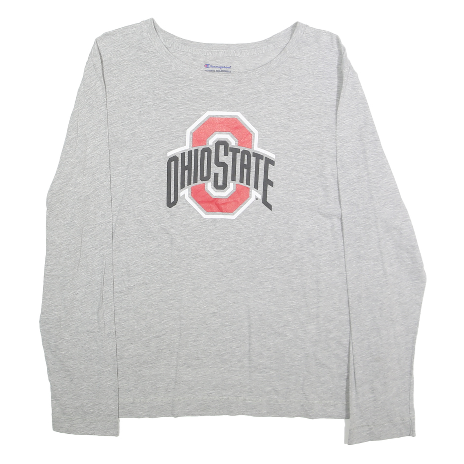 CHAMPION Womens Grey Ohio State Graphic T-Shirt XL Long Sleeve Crew Neck Cotton Refurbished - N/A refurbished available on Cerqular
