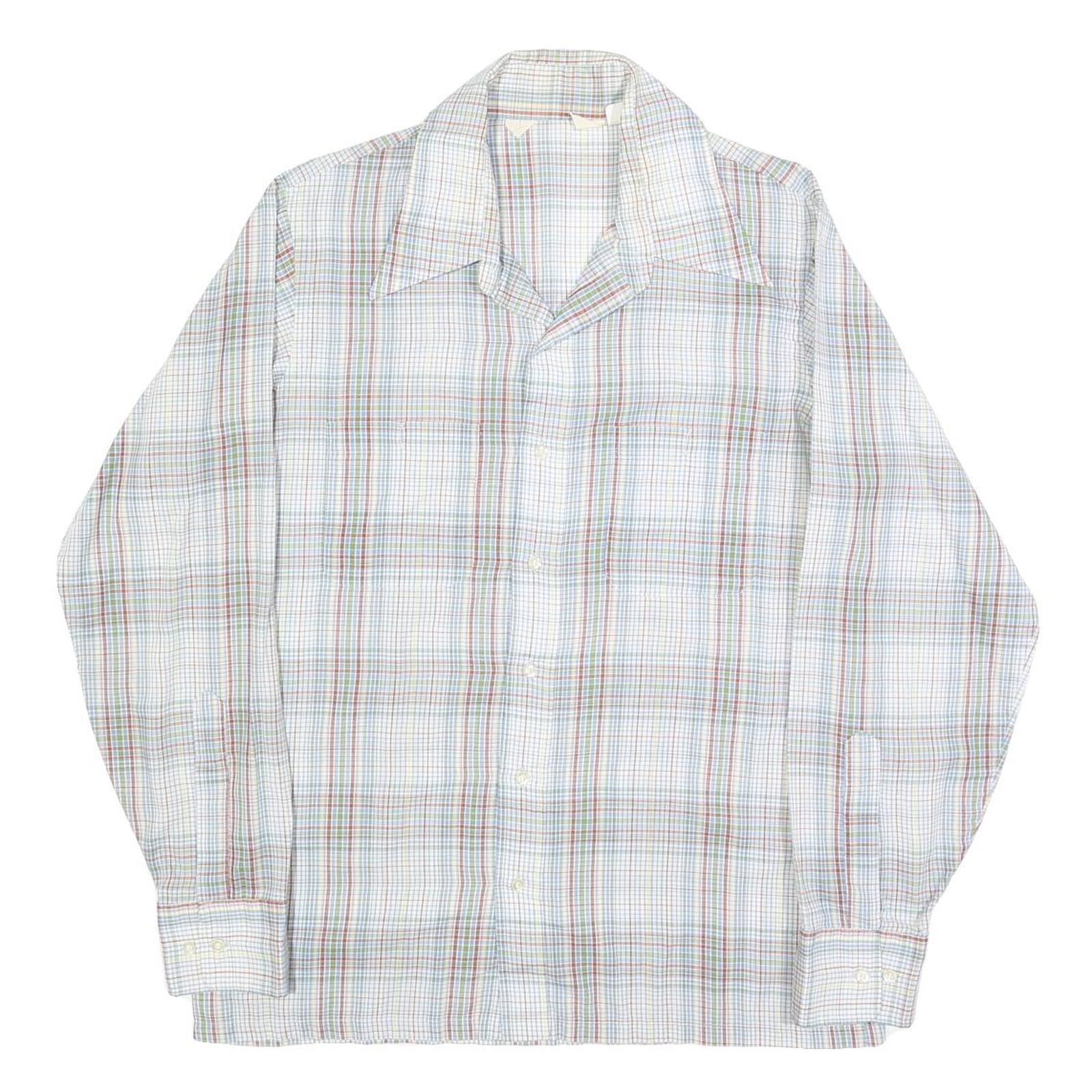 Mens White & Green Check Casual Shirt L Cotton Blend Long Sleeve Button Closure Refurbished - N/A refurbished available on Cerqular