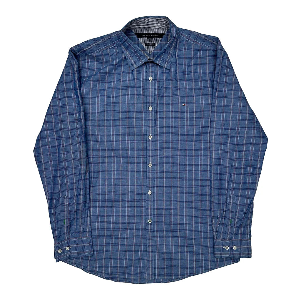 Buy New York Fit Tommy Hilfiger Checked Shirt - XL Blue Cotton Refurbished - $37.51 New York Fit Tommy Hilfiger Checked Shirt - XL Blue Cotton Refurbished - Thrifted (note: this is a term often used to describe second- refurbished available on Cerqular