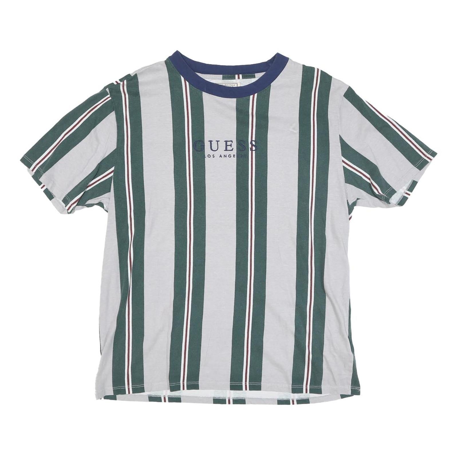 GUESS Mens Grey & Green Striped T-Shirt S Short Sleeve Crew Neck Cotton Blend Refurbished - N/A refurbished available on Cerqular