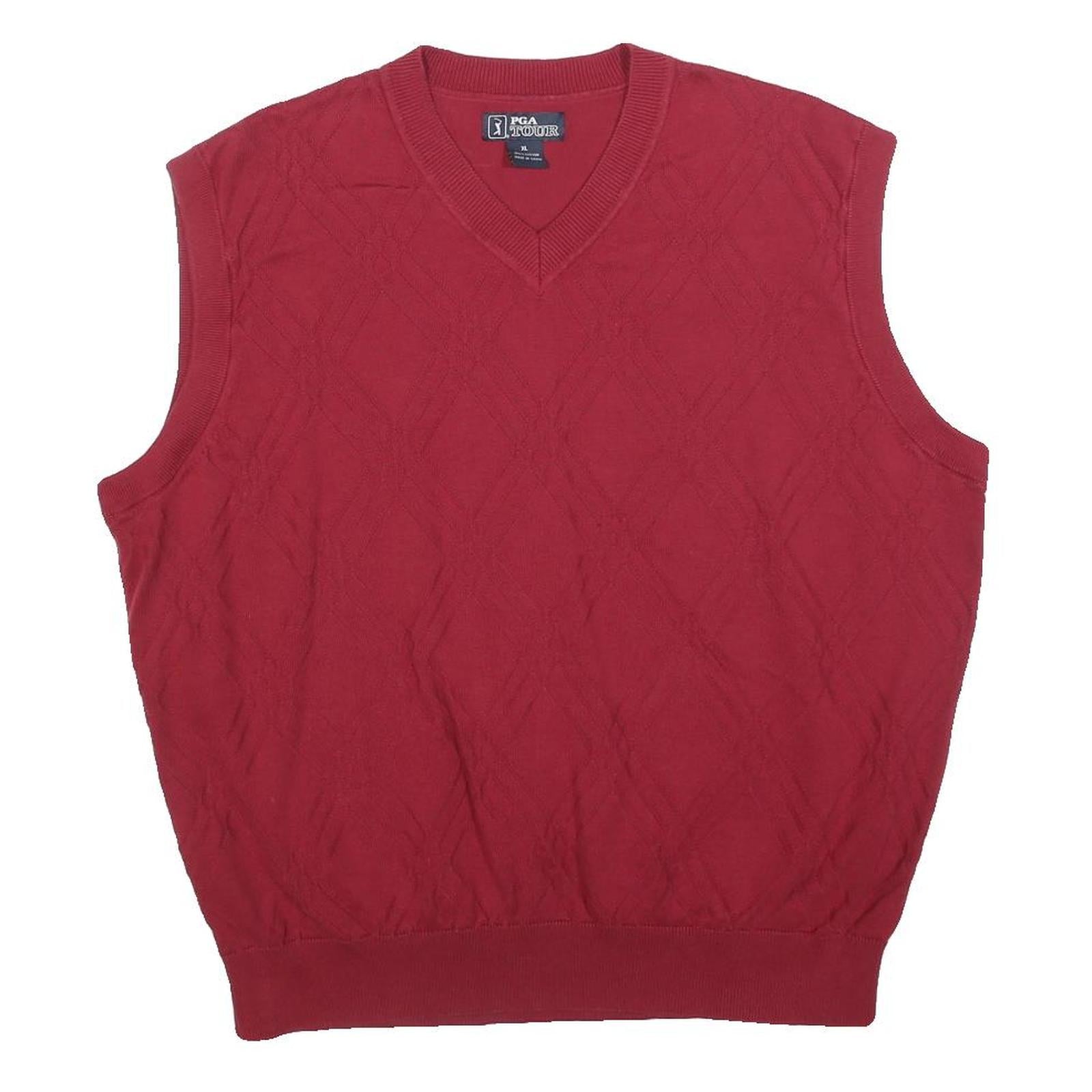 PGA TOUR Mens Red Patterned V-Neck Basic Knit Jumper XL Cotton Blend Sleeveless Refurbished - N/A refurbished available on Cerqular