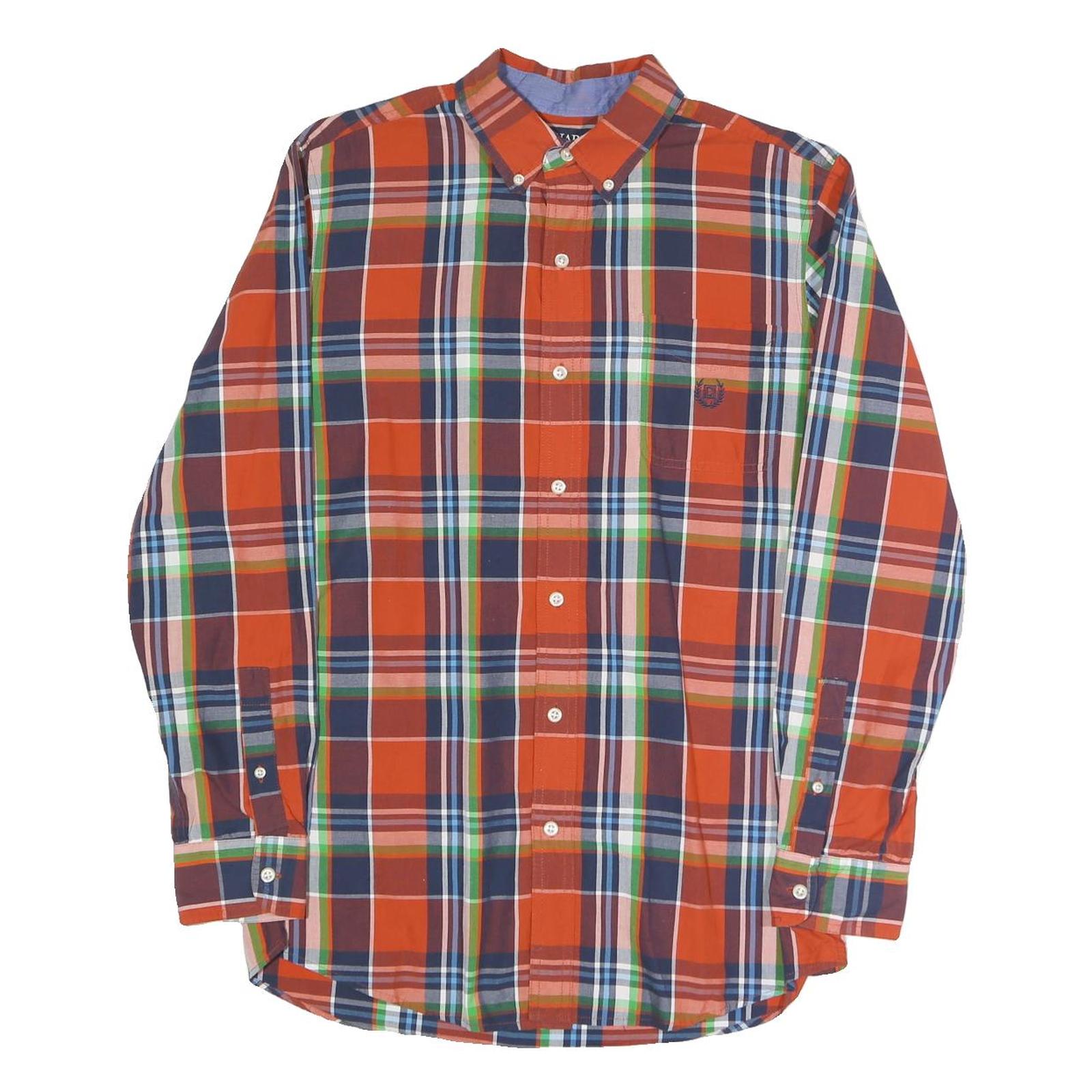 CHAPS Mens Orange & Navy Blue Plaid Cotton Blend Shirt M Button Down Smart Refurbished - N/A refurbished available on Cerqular