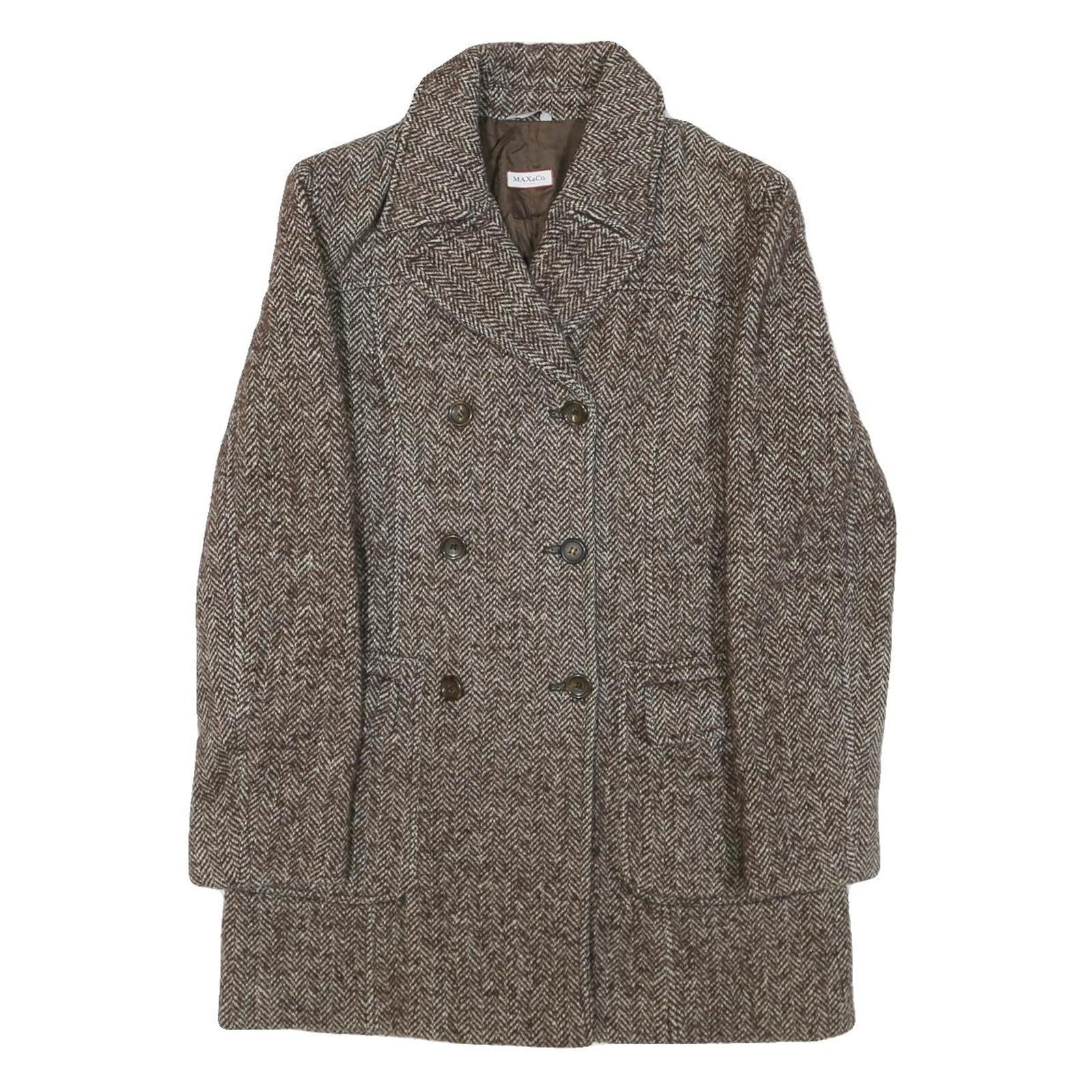 MAX&CO Womens Brown Wool Blend Herringbone Button Jacket UK 10 Classic Tailored Refurbished - N/A refurbished available on Cerqular