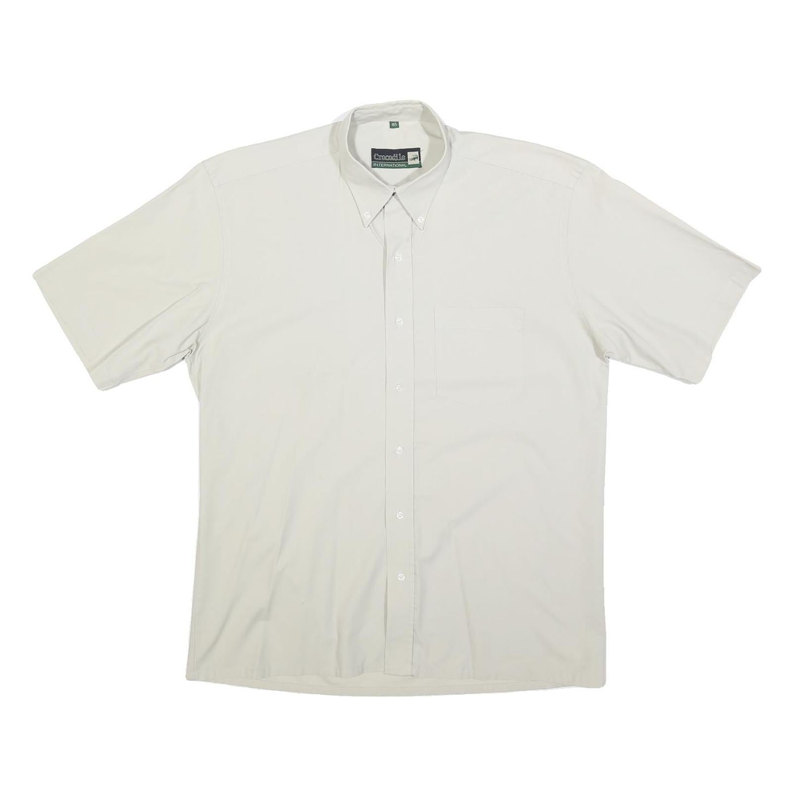 CROCODILE Mens White Plain Cotton Blend Short Sleeve Shirt L Button Down Collar Refurbished - N/A refurbished available on Cerqular