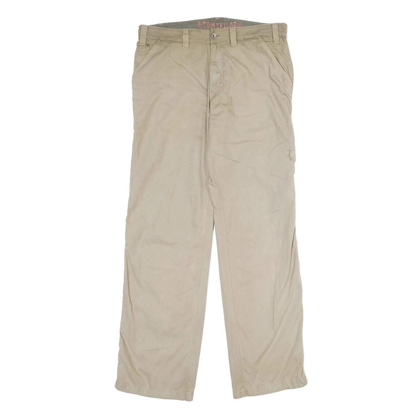TOM TAILOR Mens Cotton Beige Regular Fit Straight Trousers W33 L34 Casual Refurbished - N/A refurbished available on Cerqular