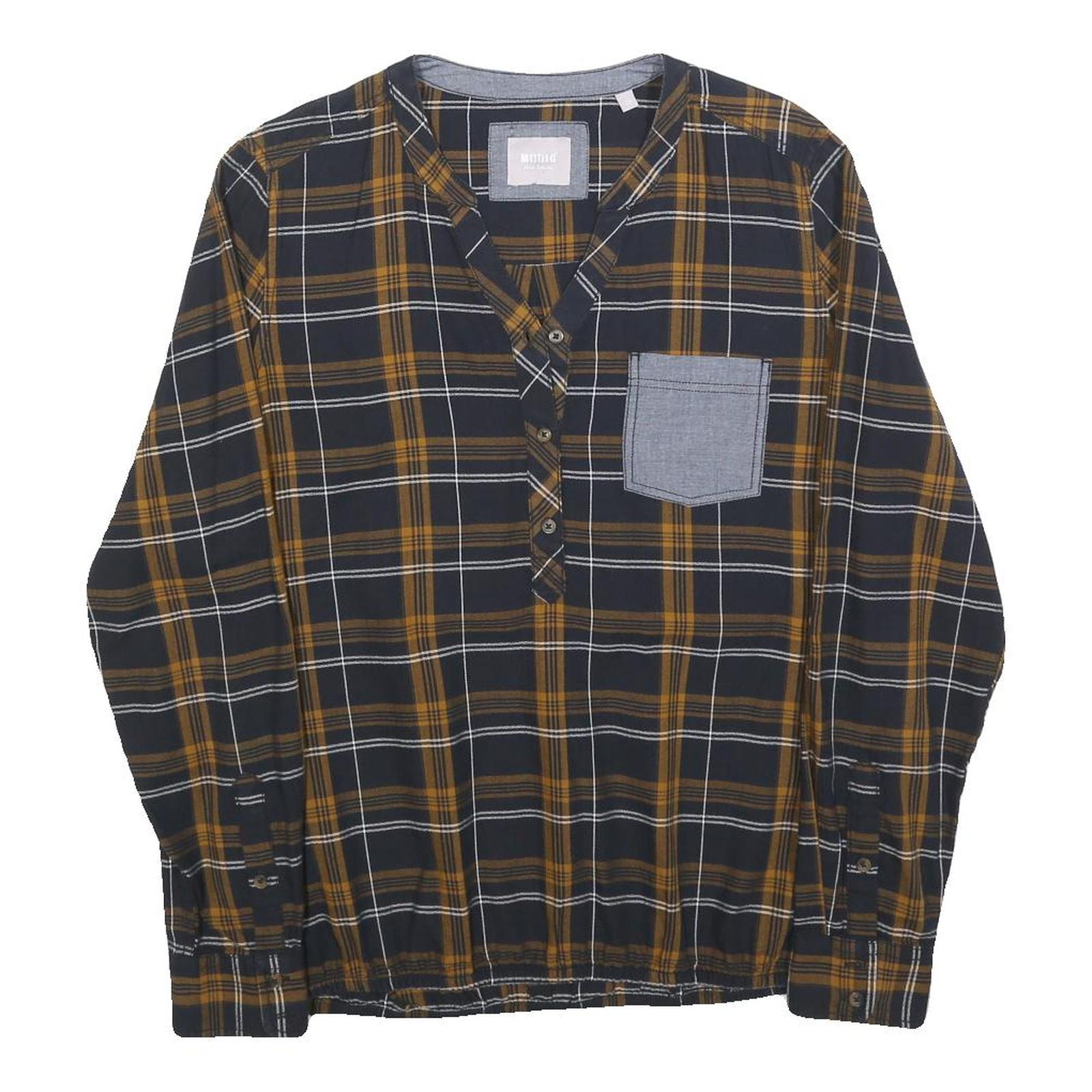MUSTANG Womens Black & Yellow Checked Shirt Long Sleeve V-Neck Button S Casual Refurbished - N/A refurbished available on Cerqular