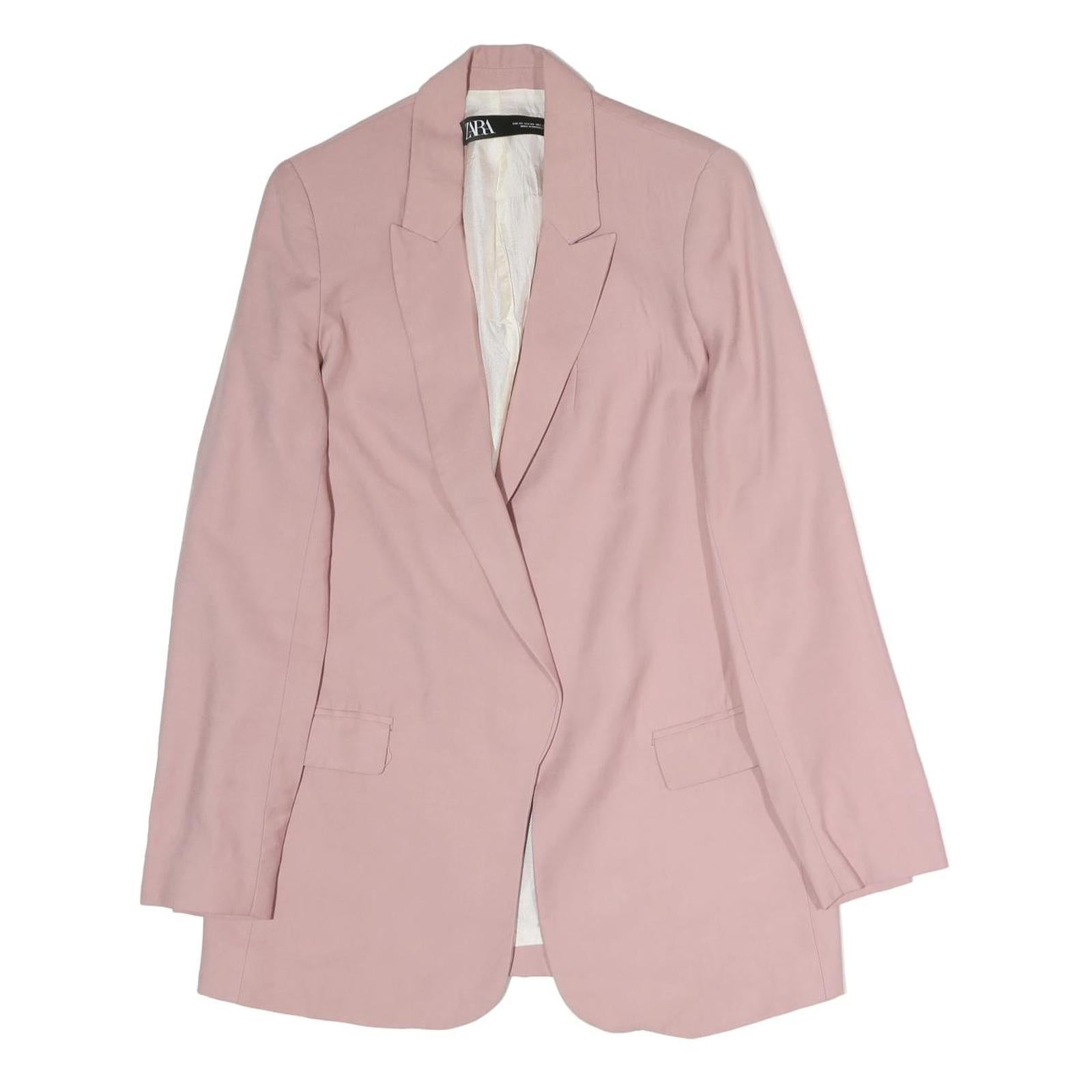 ZARA Womens Pink XS Jacket Woven Classic Tailored Formal Blazer Light Polyester Refurbished - N/A refurbished available on Cerqular