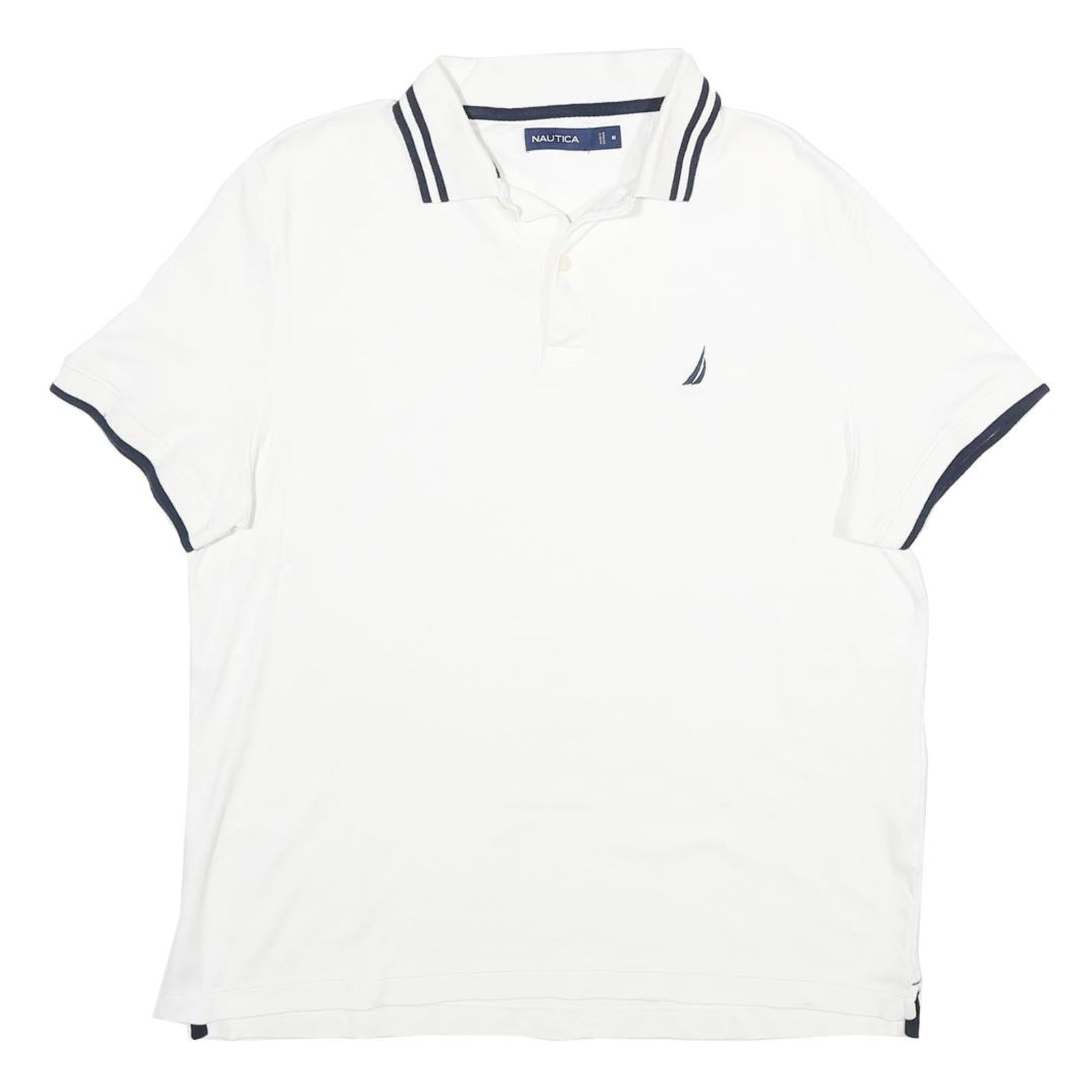 NAUTICA Mens White & Navy Cotton Short Sleeve Polo Shirt M Classic Fit Refurbished - N/A refurbished available on Cerqular