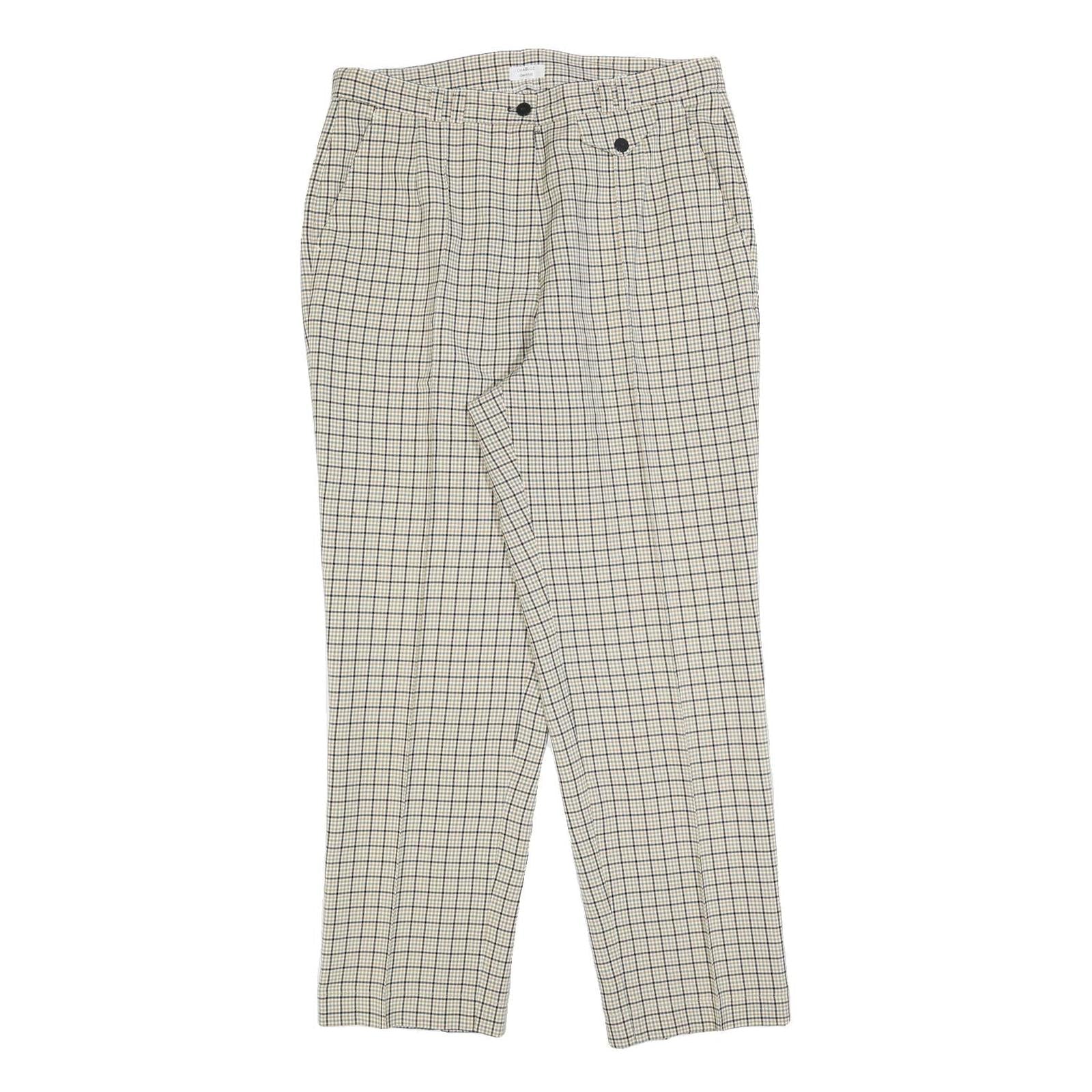 Womens Regular Fit Checked Zip Trousers Cream & Black W32 L30 Classic Casual Refurbished - N/A refurbished available on Cerqular