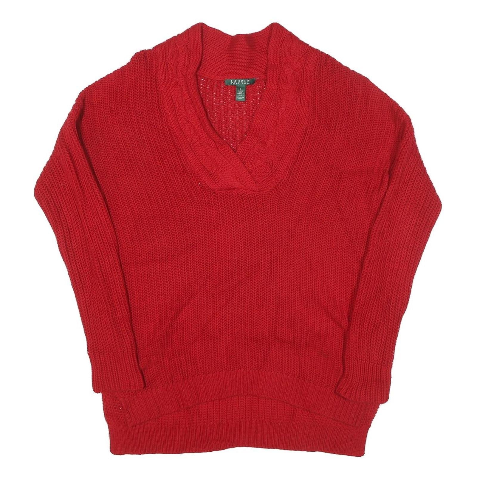 LAUREN RALPH LAUREN Womens Red Patterned Jumper V-Neck Cable Knit S Cotton Blend Refurbished - N/A refurbished available on Cerqular