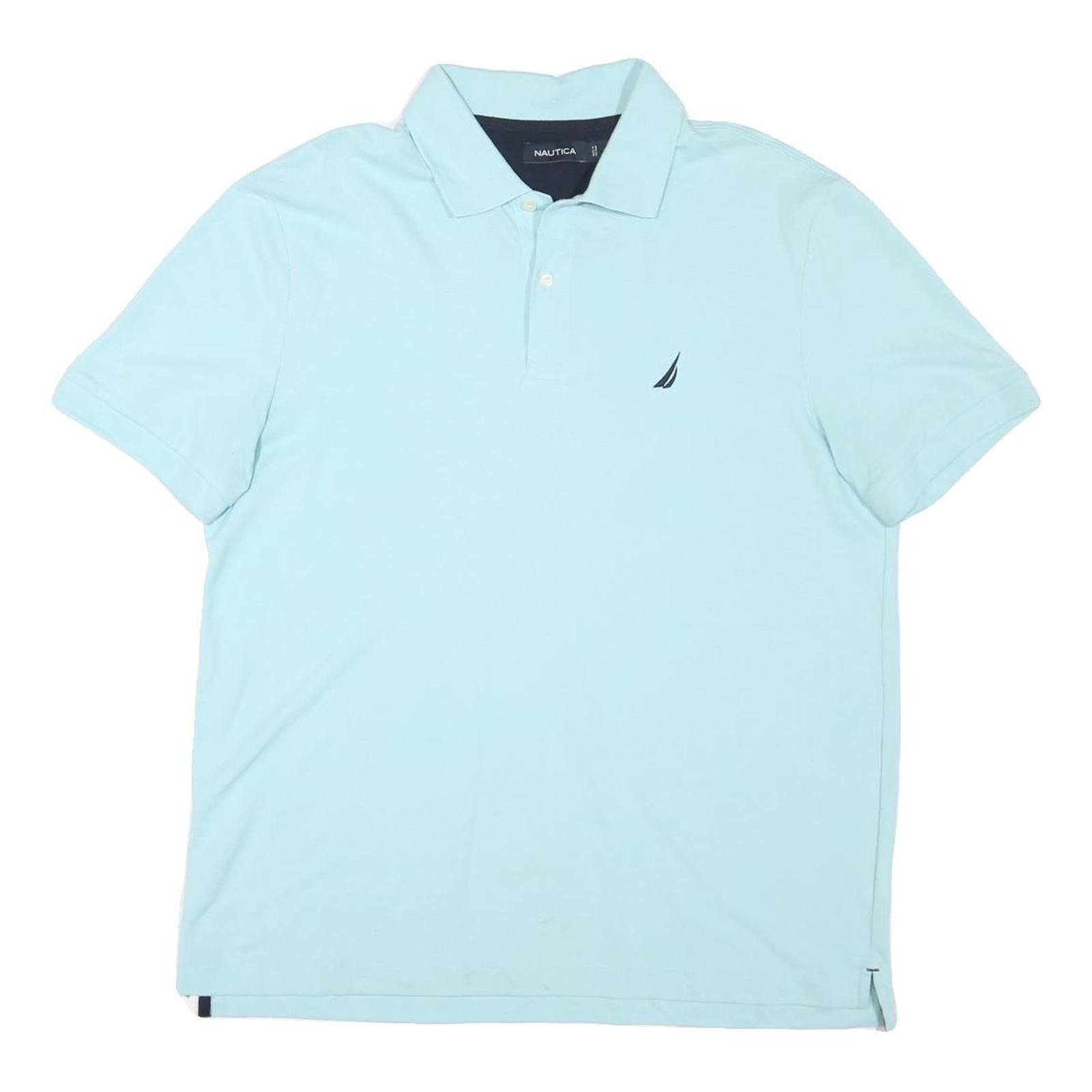 NAUTICA Mens Blue Short Sleeve Plain Polo Shirt L Cotton Blend Casual Summer Refurbished - N/A refurbished available on Cerqular