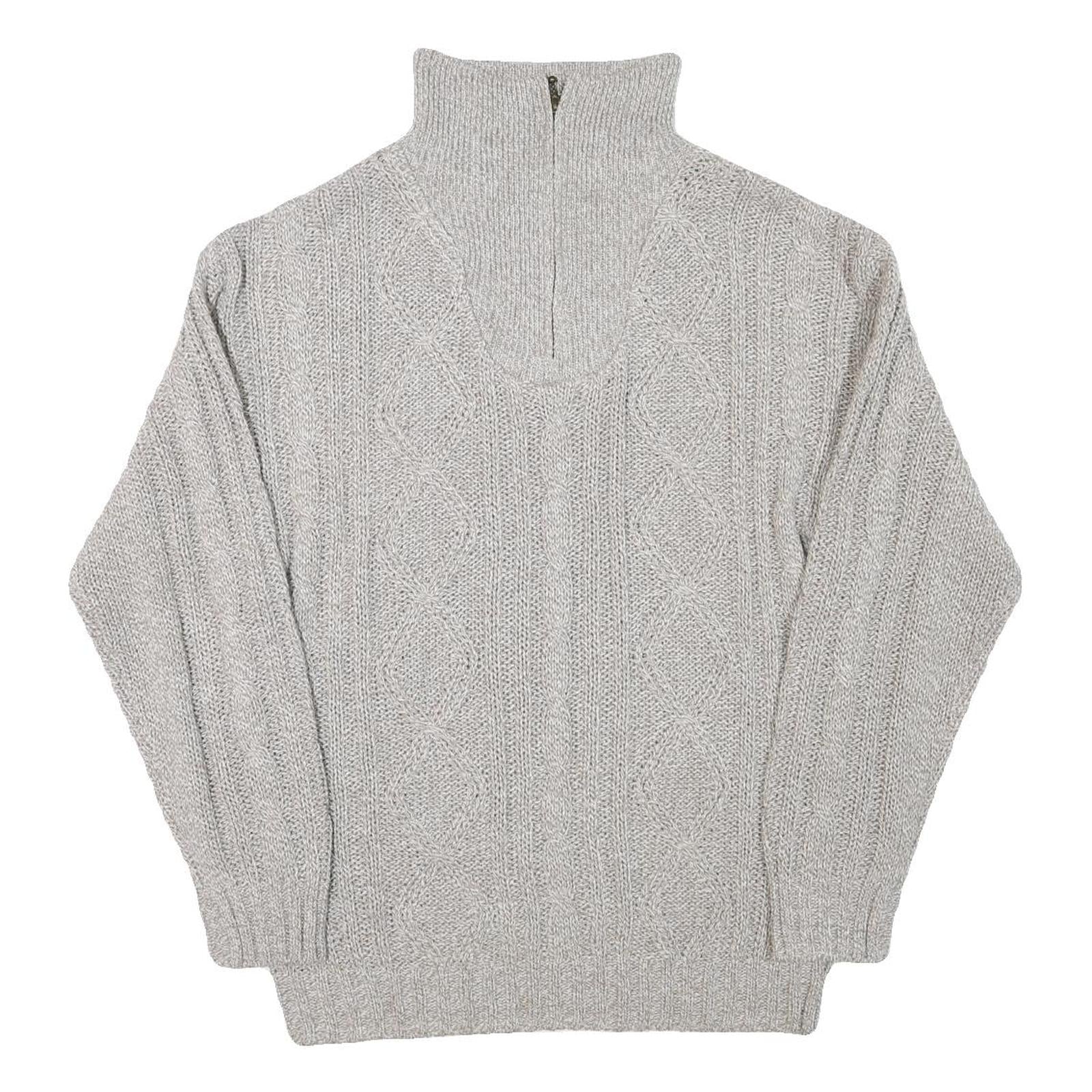 Mens Grey Chunky Knit Zip Neck Patterned Acrylic Blend Jumper L Casual Warm Refurbished - N/A refurbished available on Cerqular