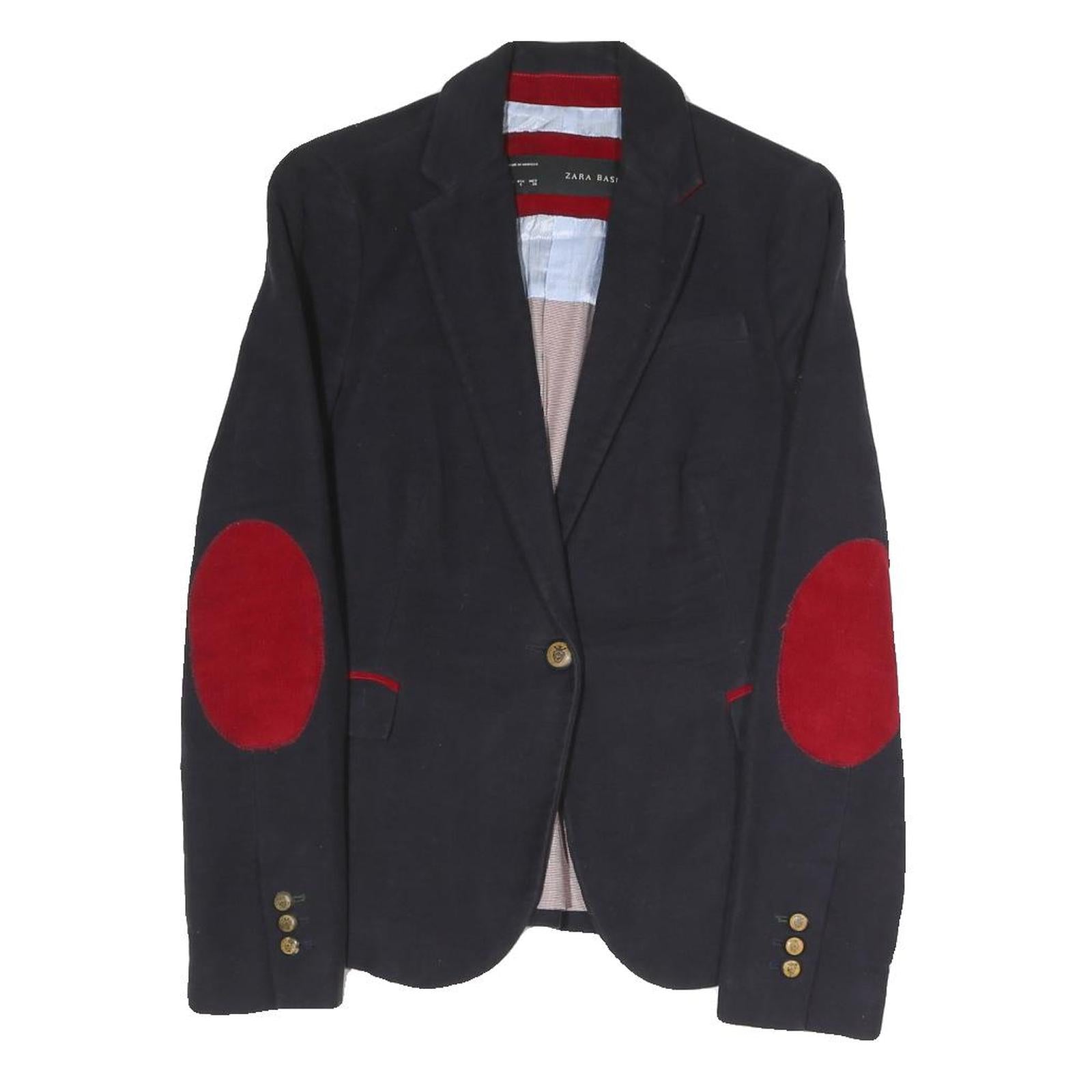 Buy ZARA Womens Black Navy & Red Elbow Patch Button Jacket S Polyester Blend Blazer Refurbished - $41.59 ZARA Womens Black Navy & Red Elbow Patch Button Jacket S Polyester Blend Blazer Refurbished - N/A refurbished available on Cerqular