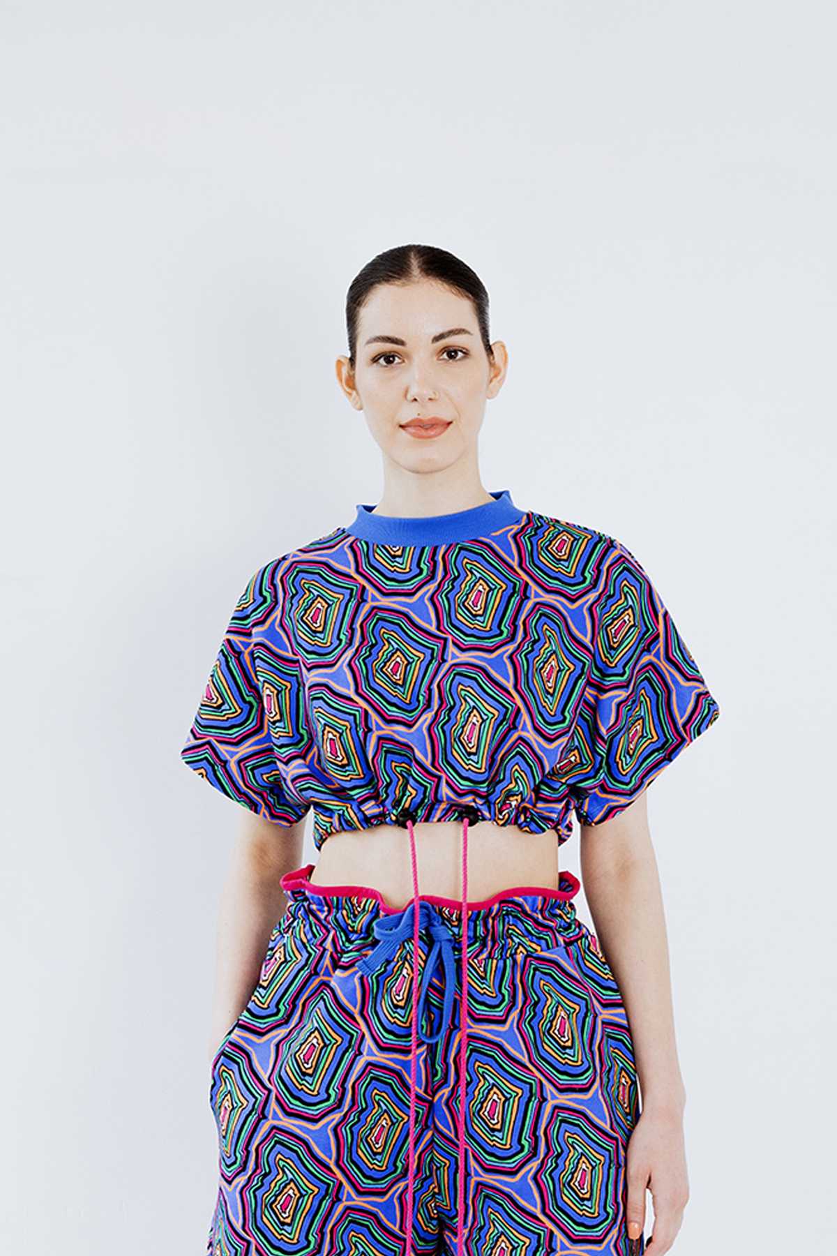 Upcycled - Playsuit - Crop Top in Concentric | Size: M/L Refurbished - N/A (Note: There is no well-known brand by this name refurbished available on Cerqular