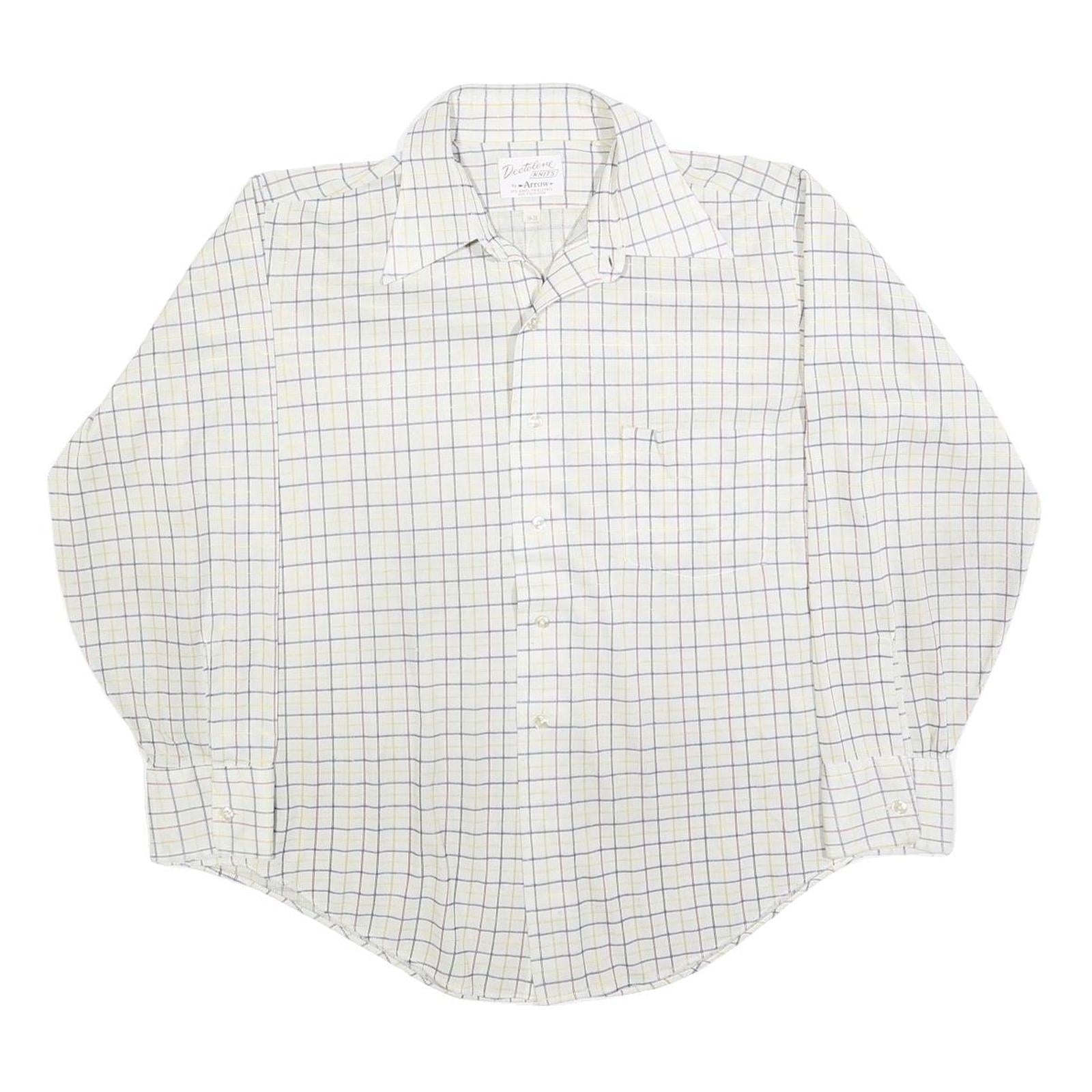 ARROW Mens White Blue & Yellow Checked Shirt XL Classic Button Collar Long Refurbished - N/A refurbished available on Cerqular